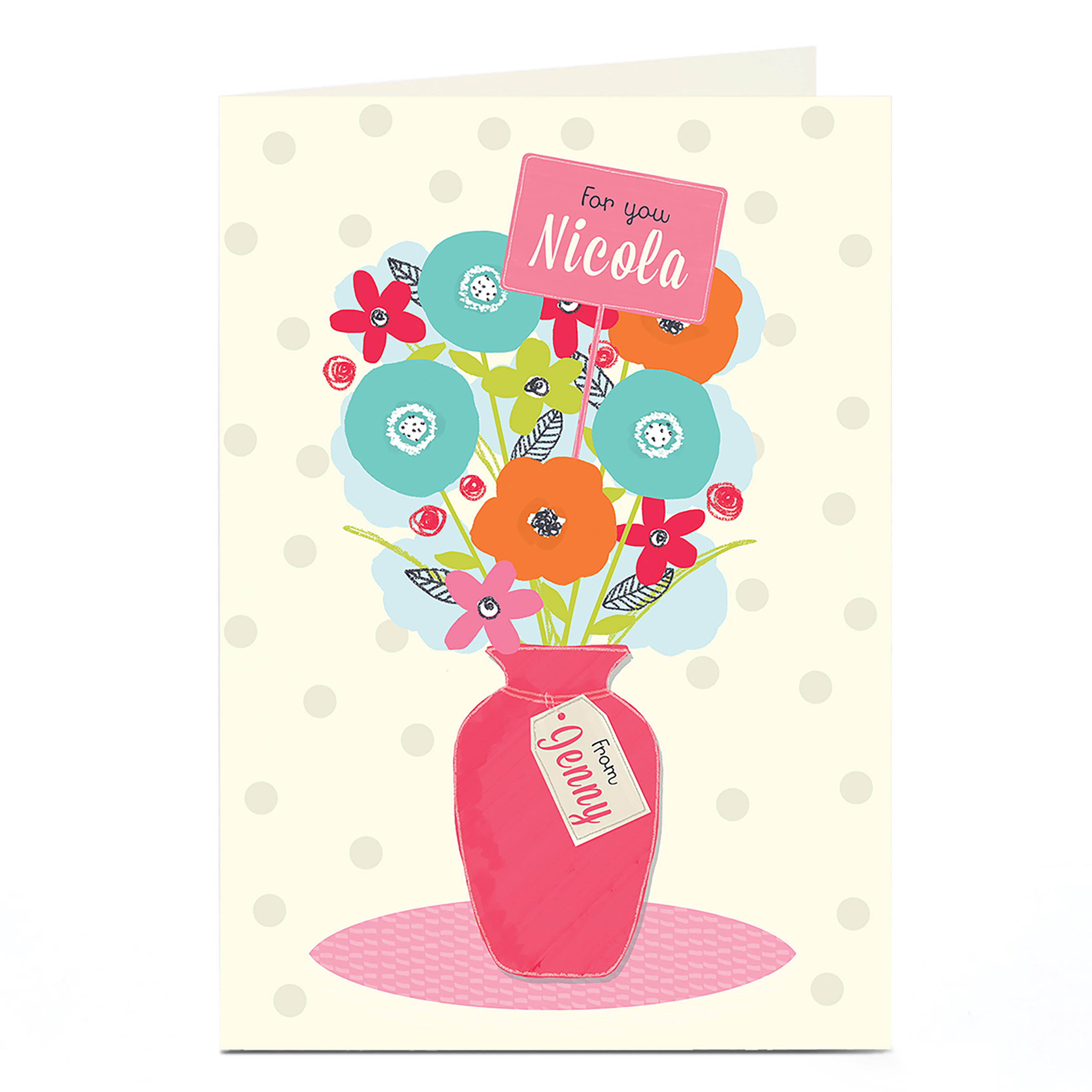 Personalised For You Card - Flowers In Pink Vase