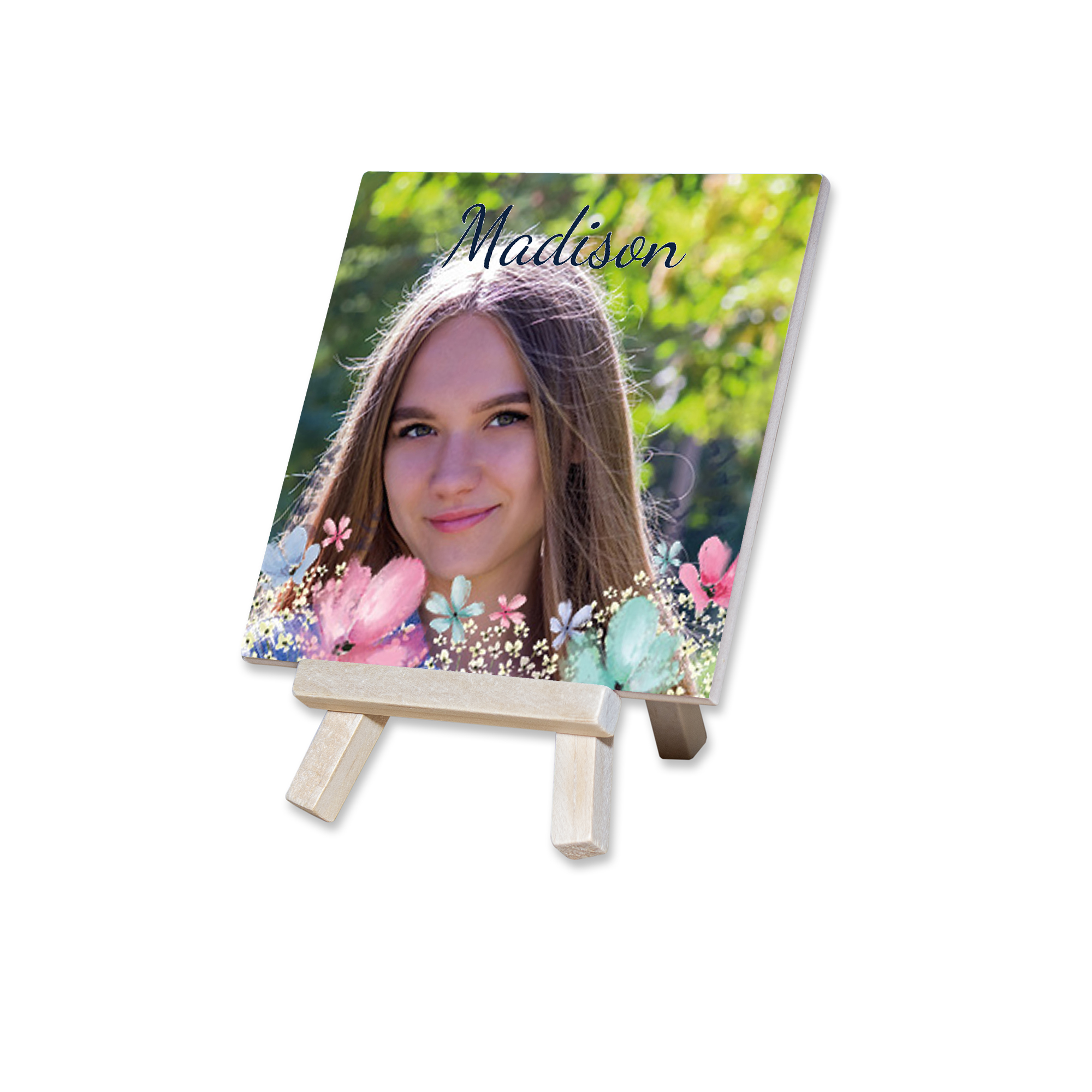 Ceramic Photo Tile & Easel - Florals , Any Name