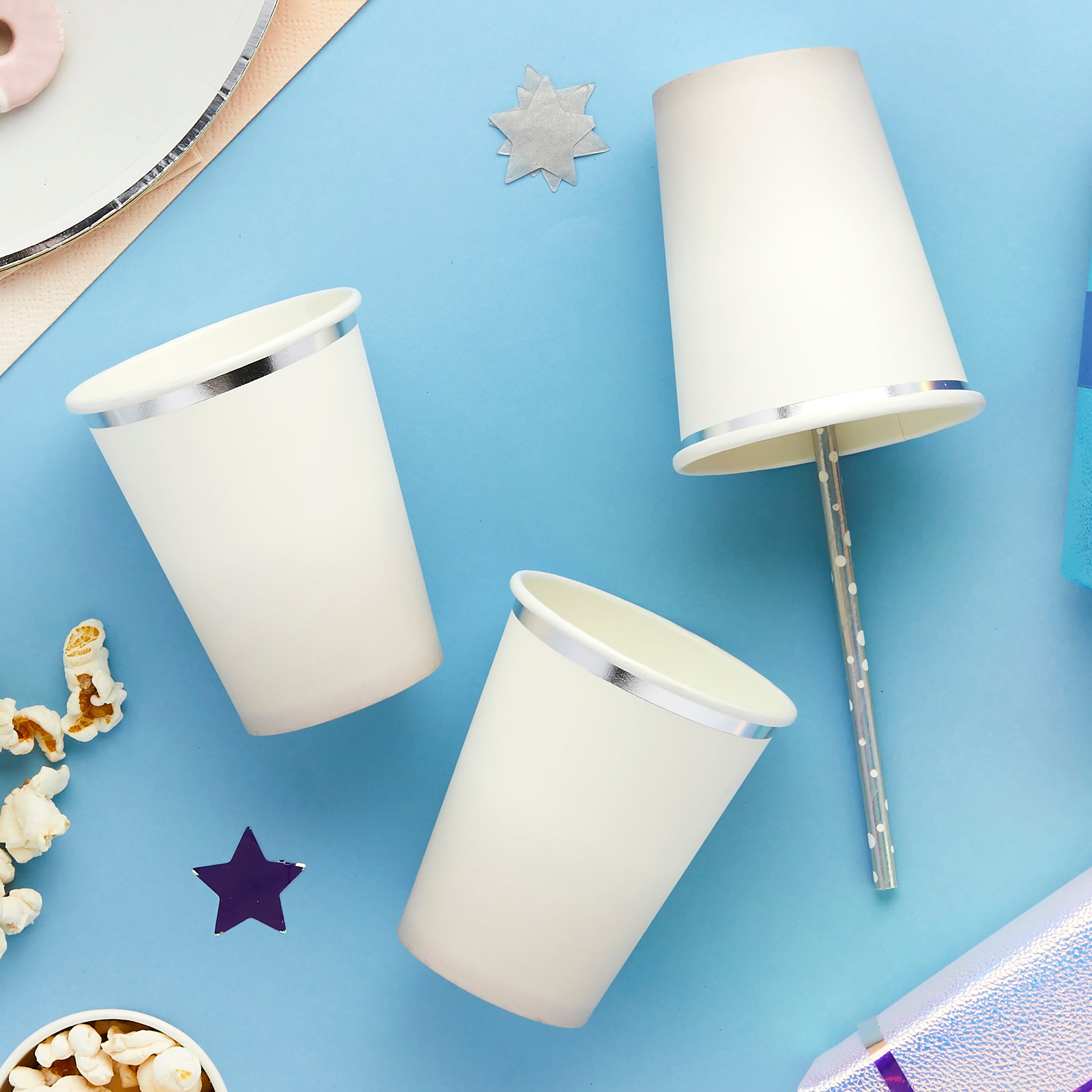 Metallic Silver & Grey Ombre Paper Cups - Pack of 8