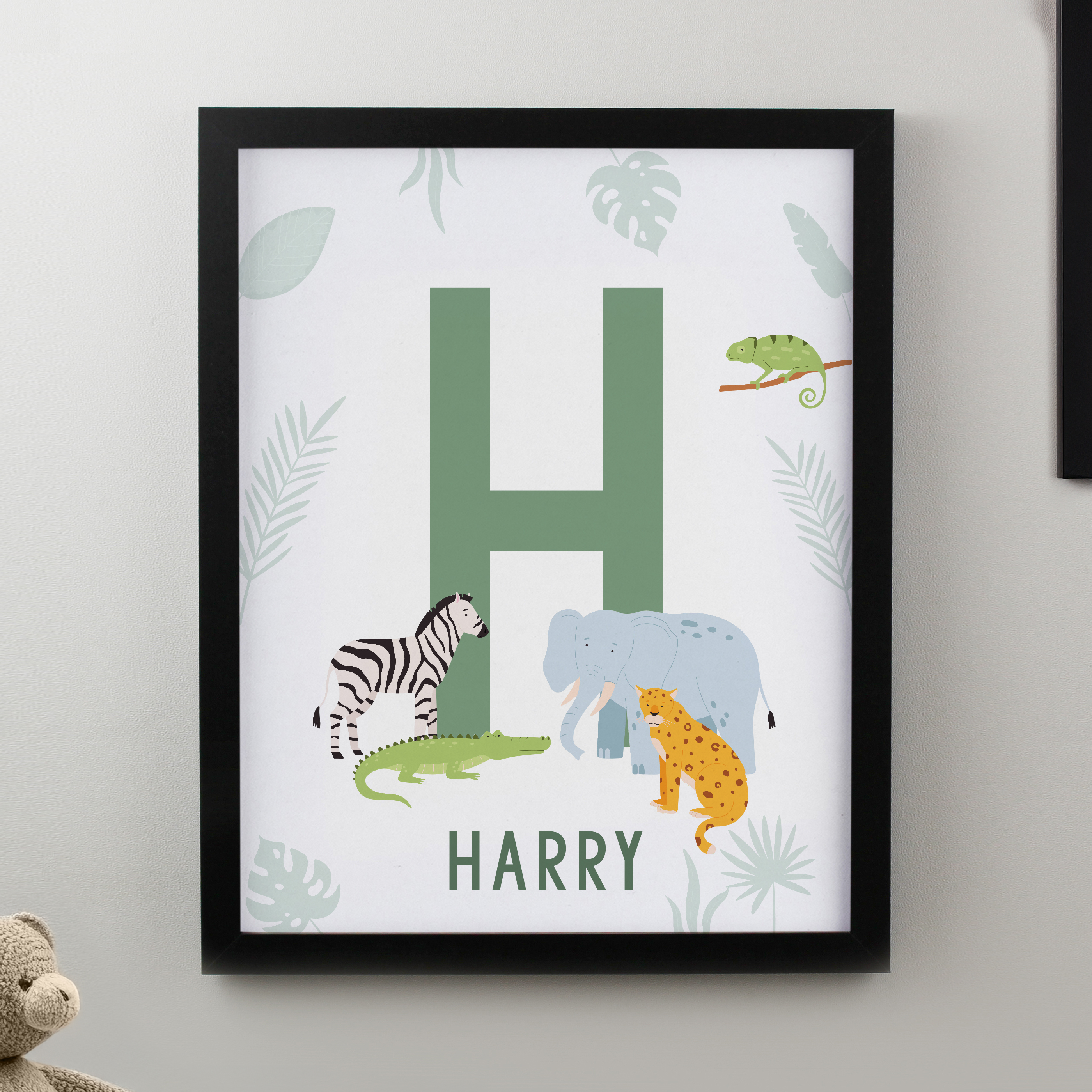 Personalised Animal Initial Black Poster Frame