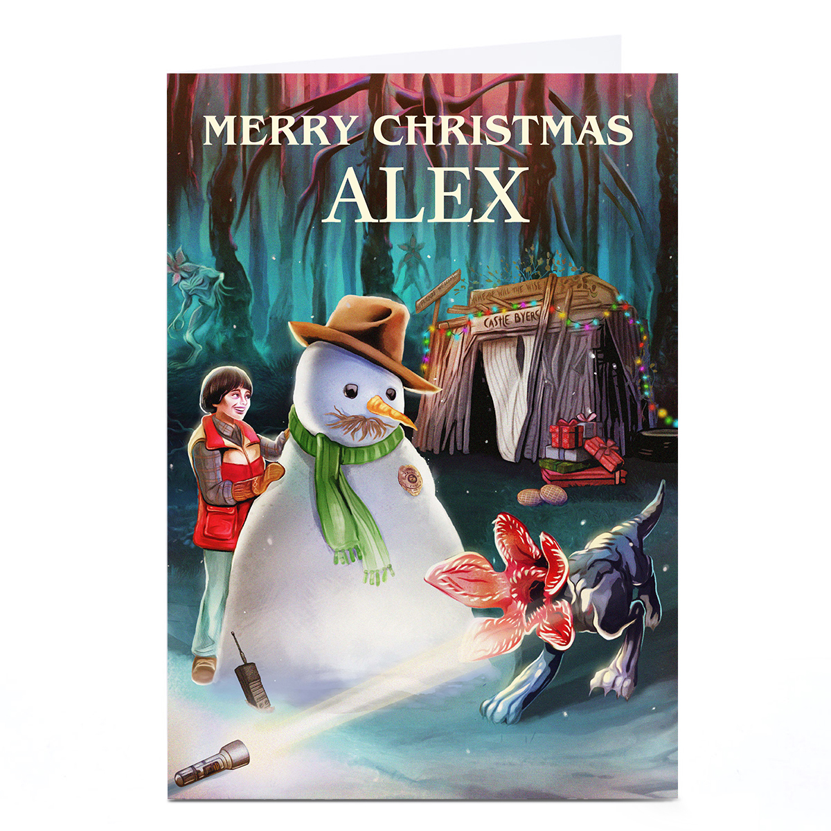 Personalised Stranger Things Christmas Card - Snowman