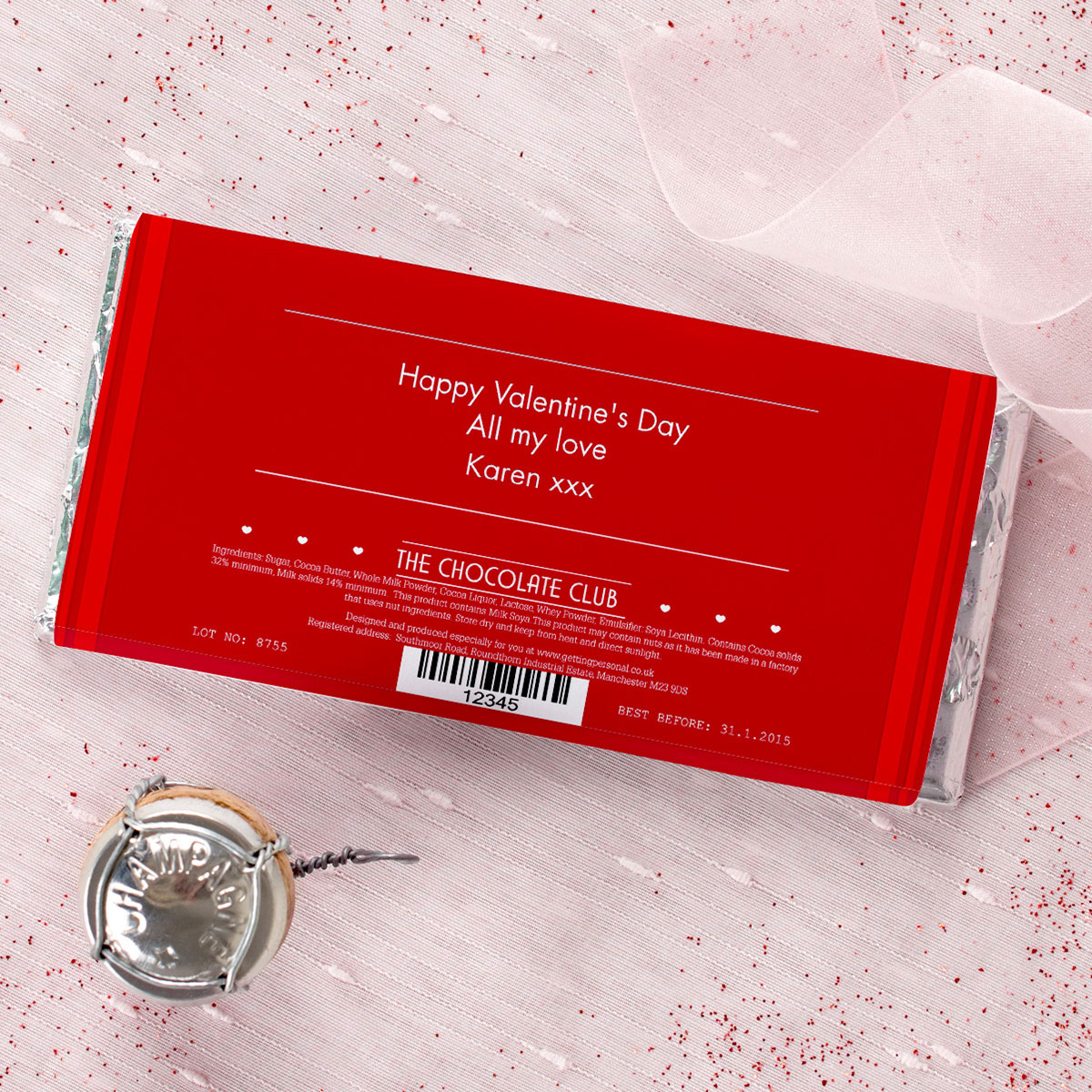 Personalised Valentine's Day Red Chocolate Bar