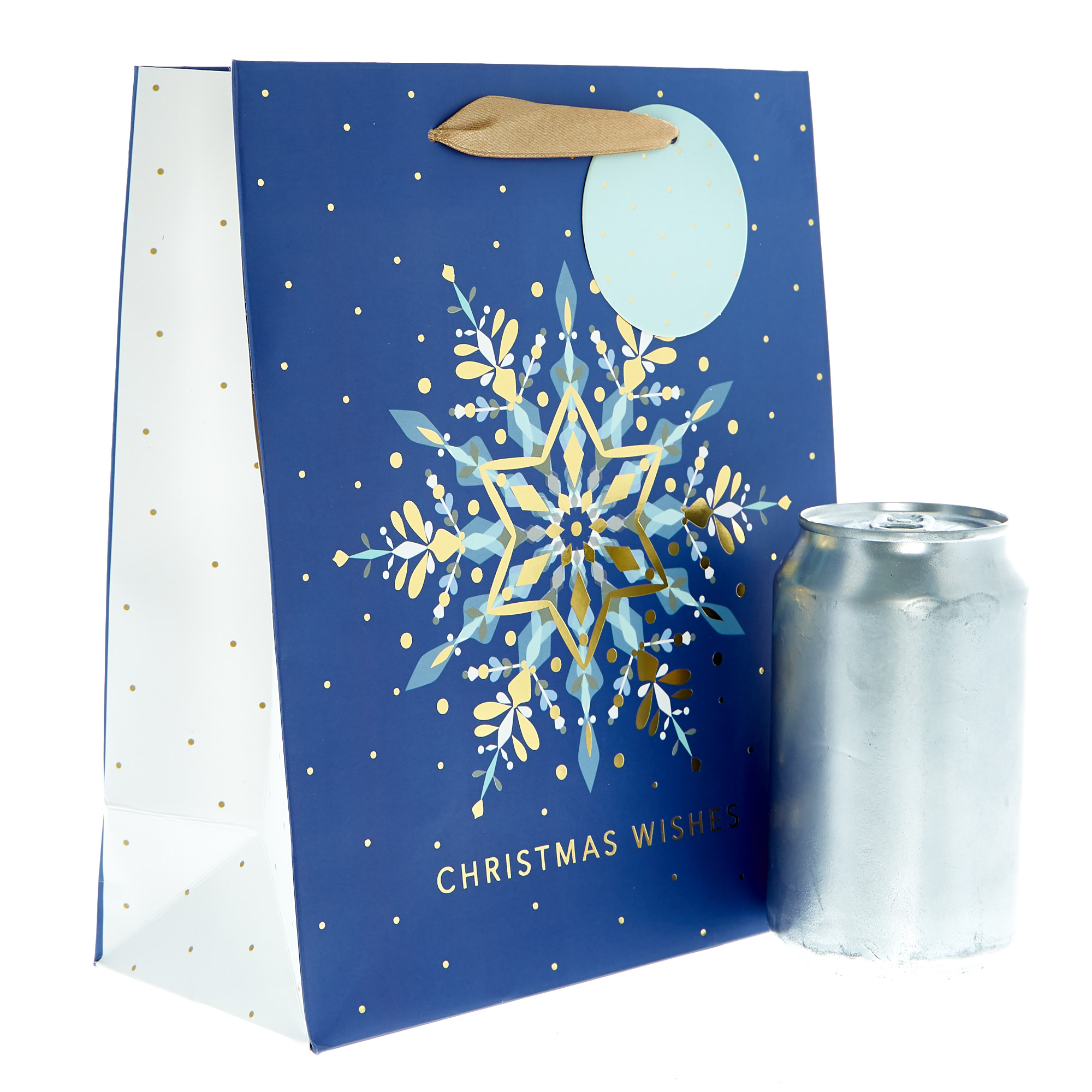 Medium Portrait Blue & Gold Snowflakes Christmas Gift Bag