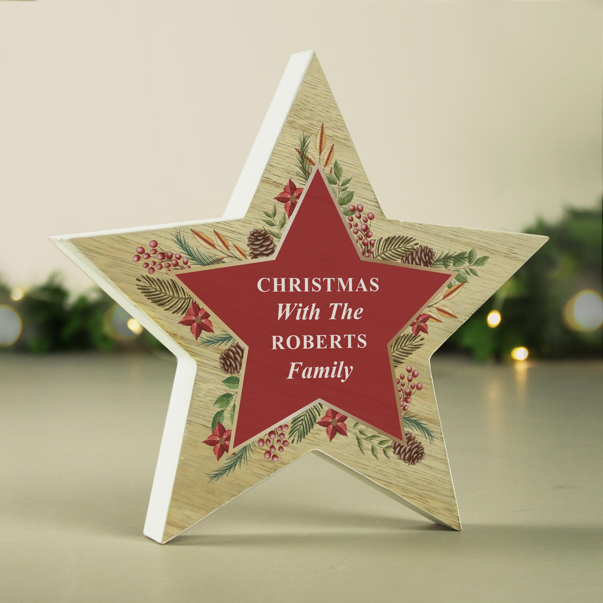 Personalised Christmas Wreath Wooden Star Ornament,  Personalised Christmas Wreath Wooden Star Ornament