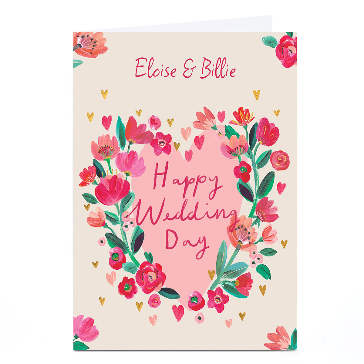 Personalised Wedding Card - Red Tulips and Roses