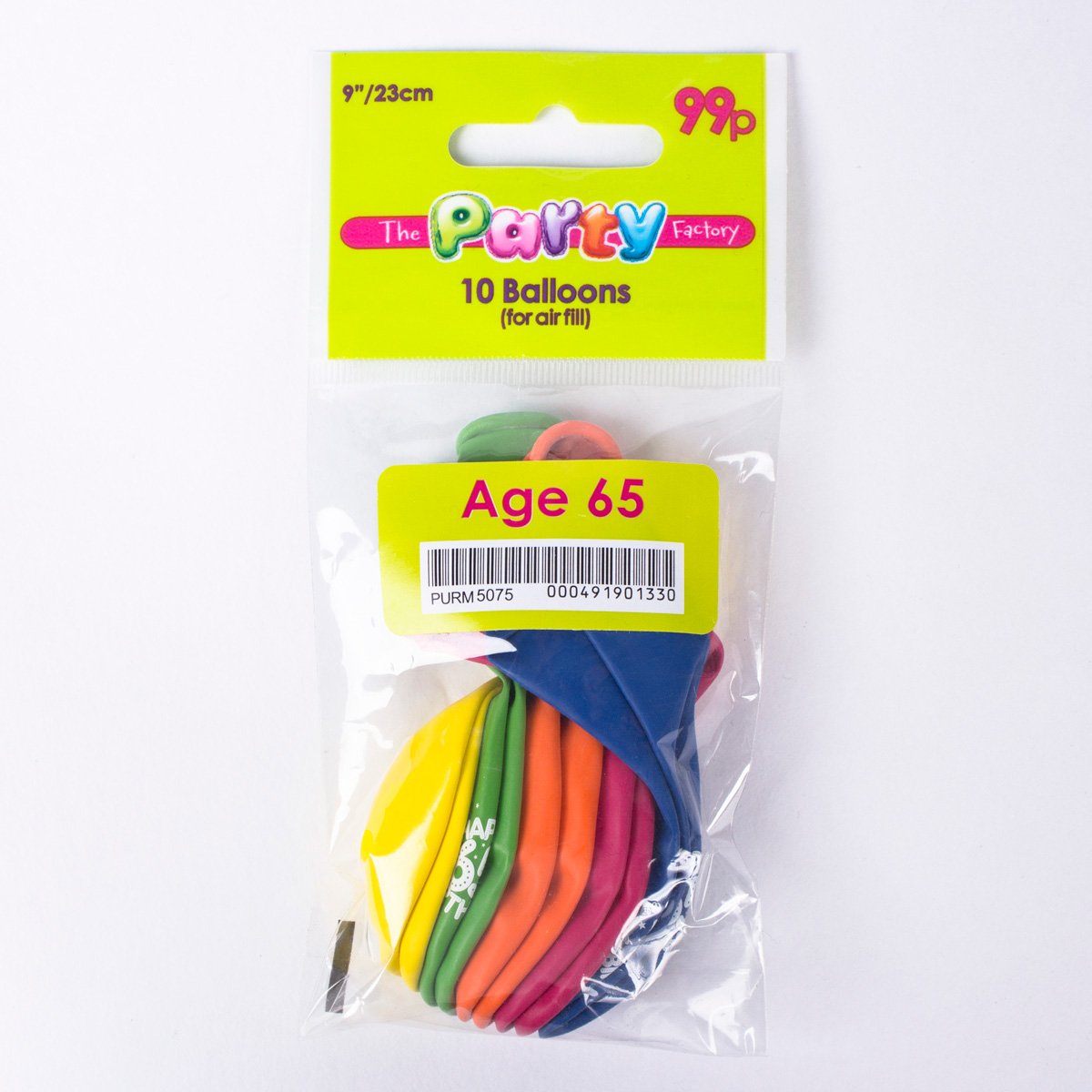 Multicoloured Age 65 Small Latex Balloons, Pack Of 10