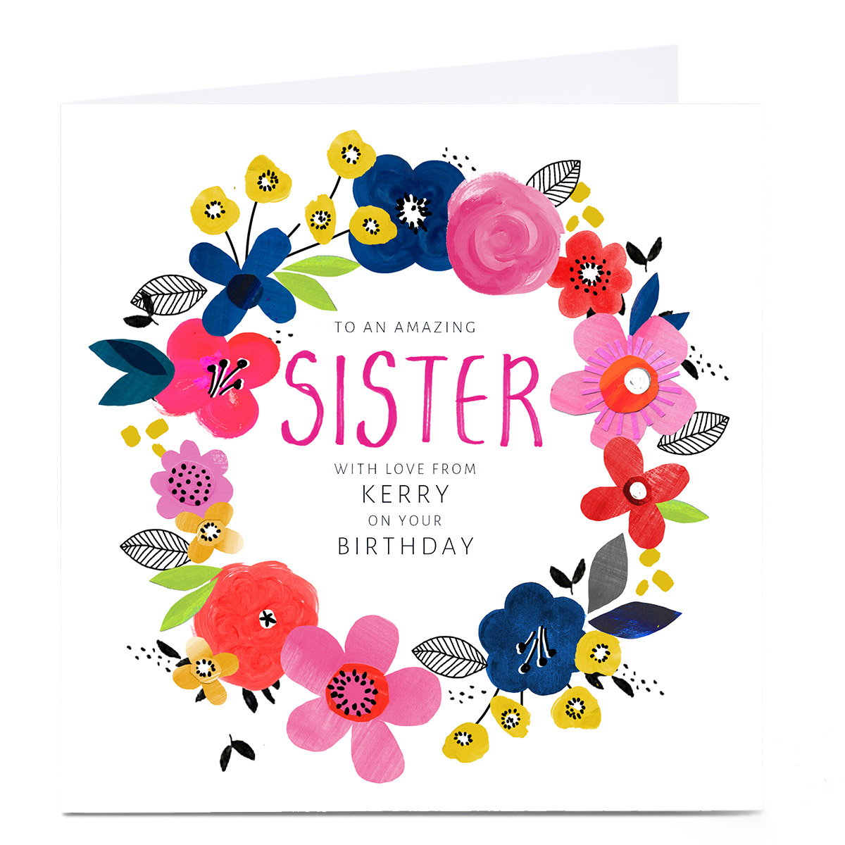 Personalised Kerry Spurling Birthday Card - Floral Wreath, Sister
