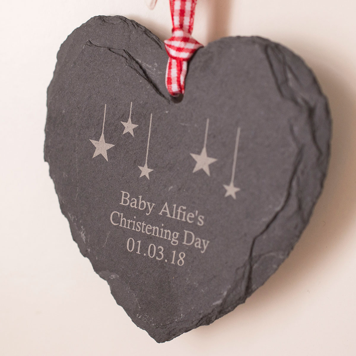 Personalised Engraved Heart-Shaped Slate Hanging Sign - Christening Day