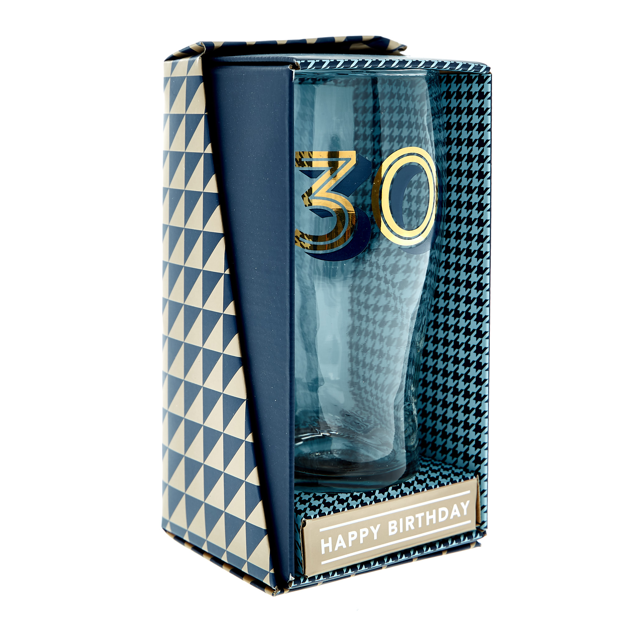 30th Birthday Pint Glass In A Box - Blue & Gold 