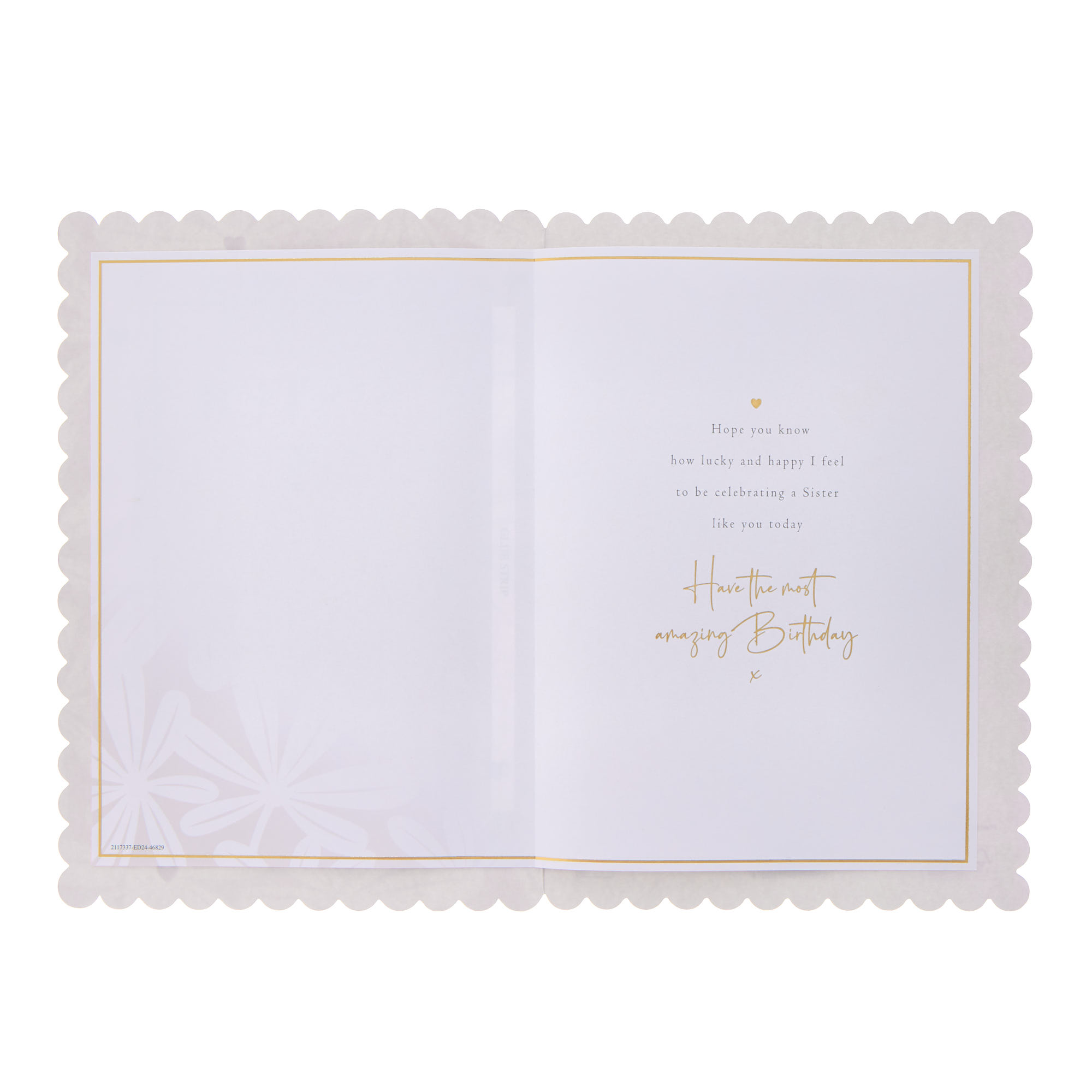 Sister White & Gold Flowers Birthday Card