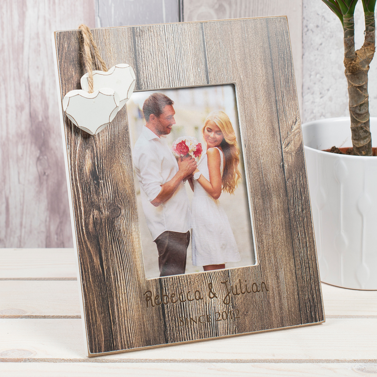 Personalised Engraved Distressed Wood Photo Frame - Couples
