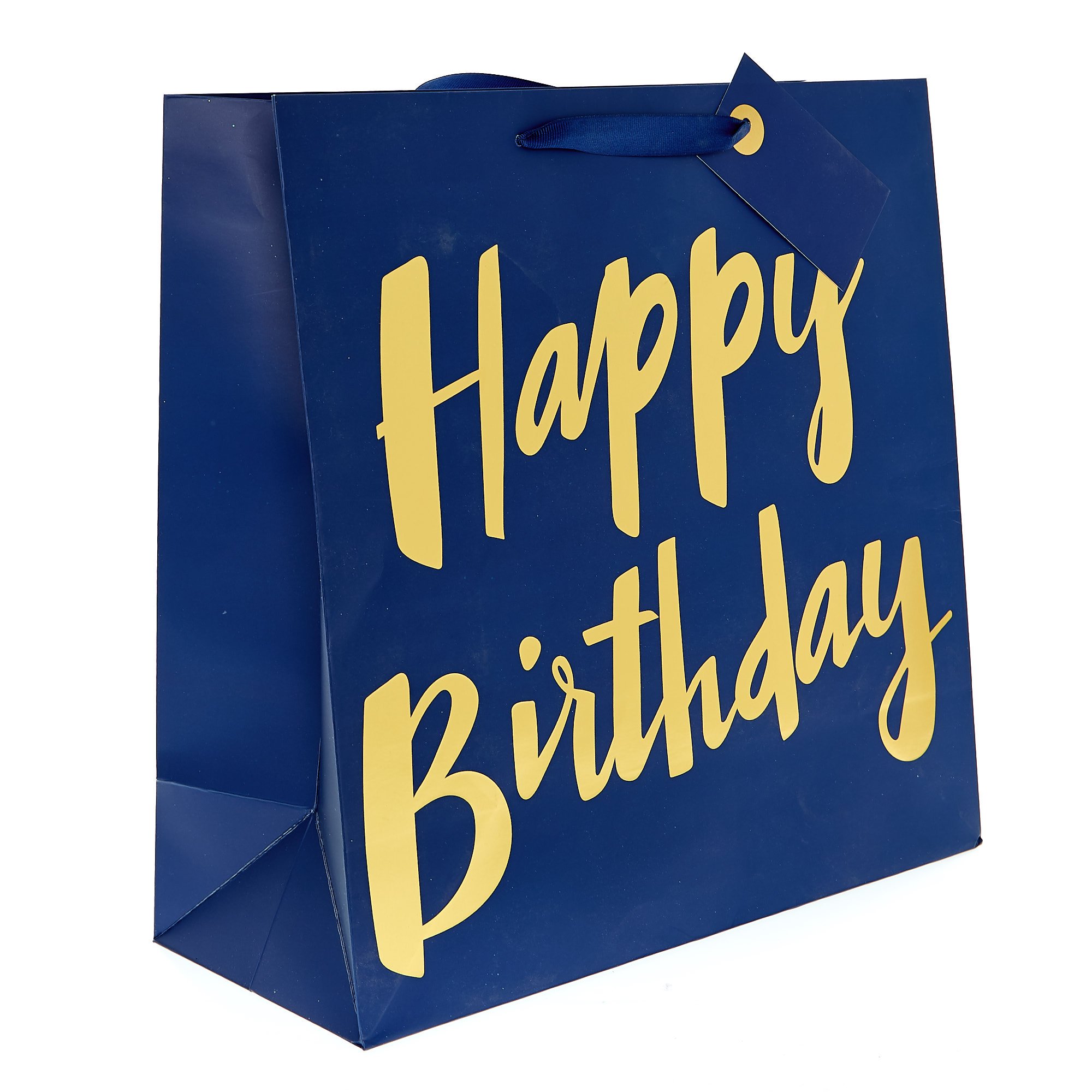 Large Square Gift Bag - Happy Birthday Navy