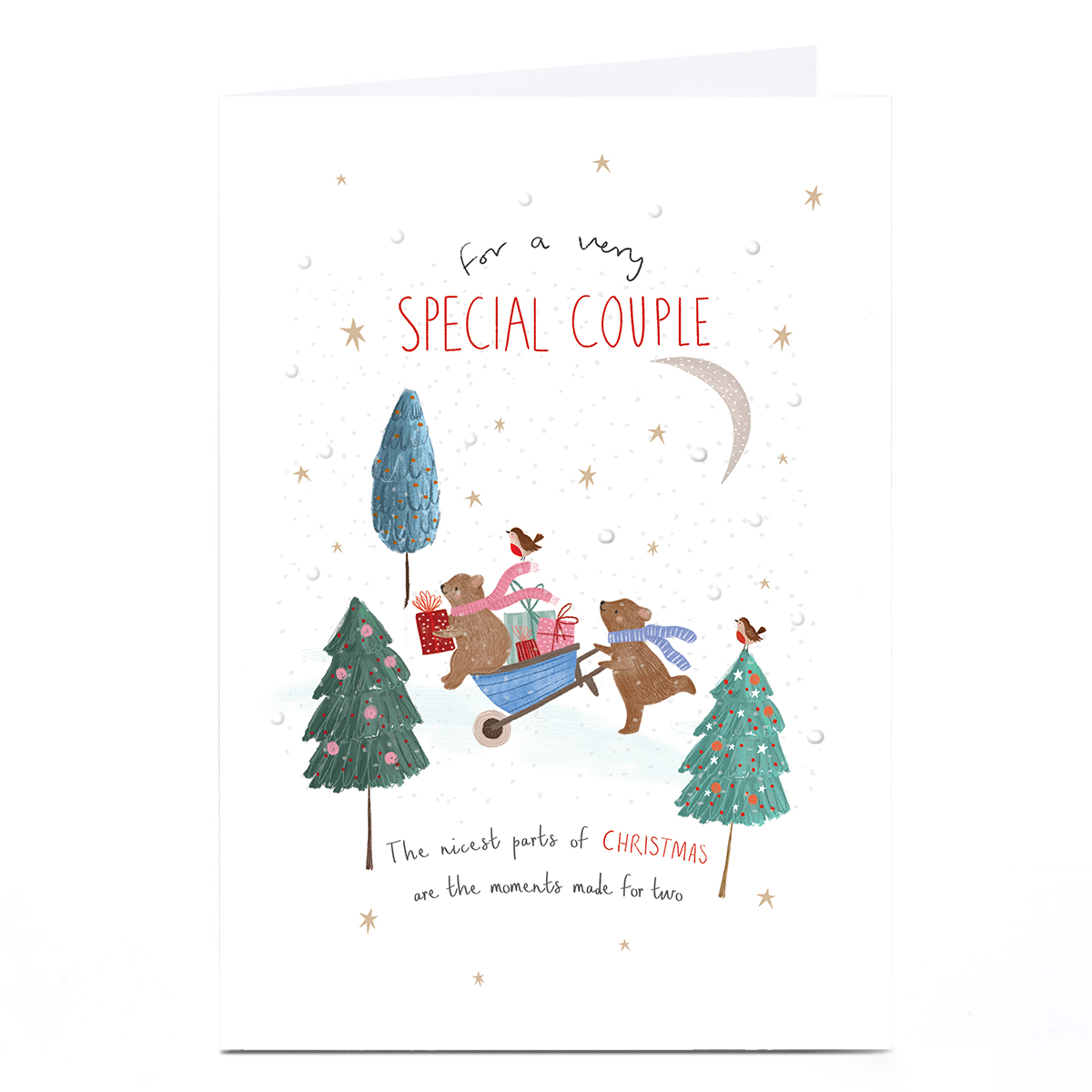 Personalised Christmas Card - Bears in Woods with Wheelbarrow, Special Couple