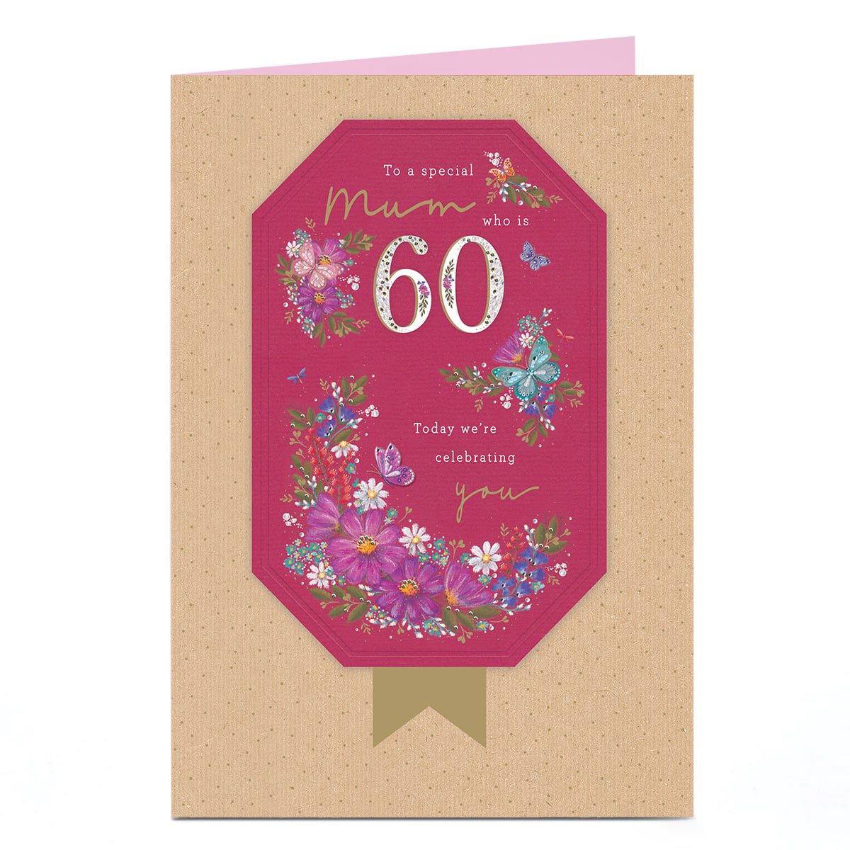 60th Birthday Card - Flowers and Butterflies, Mum