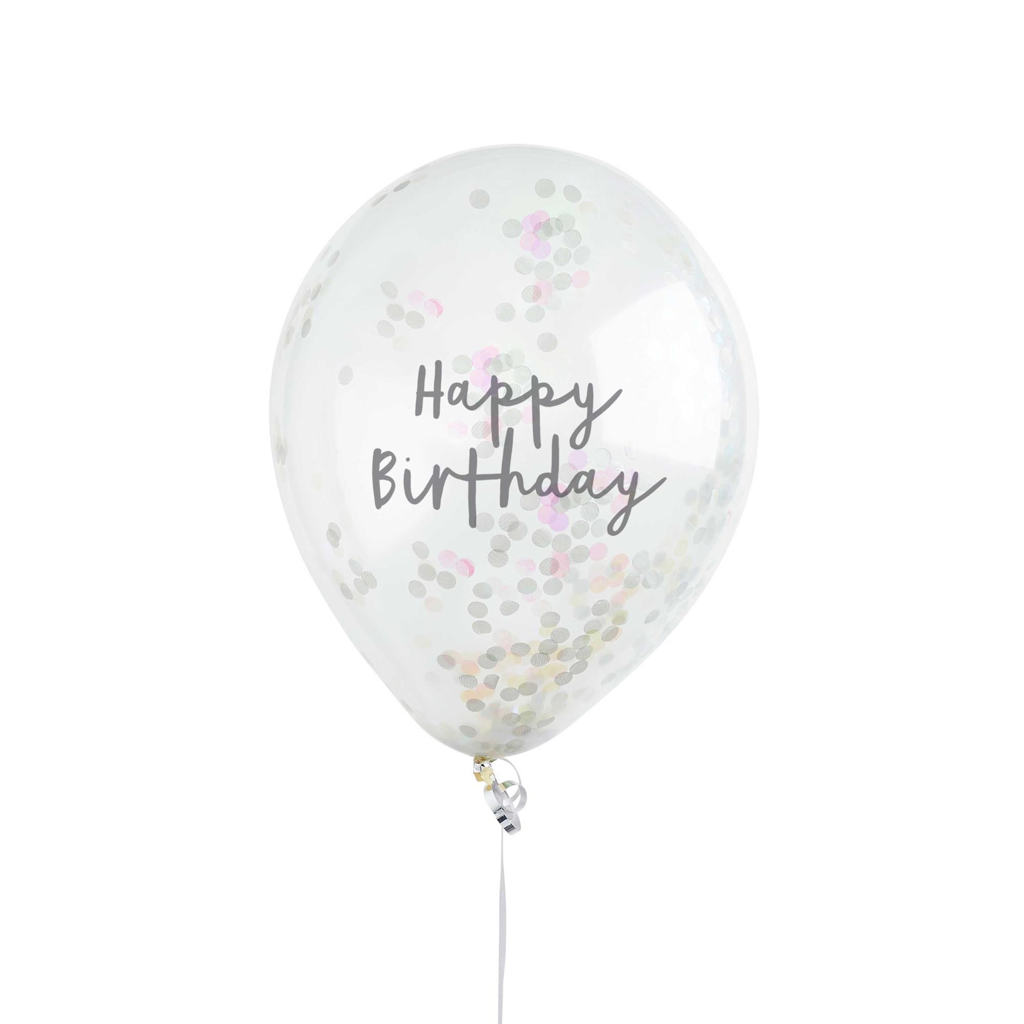 Metallic Happy Birthday Confetti 12-Inch Latex Balloons - Pack of 5 (3 Colour Options)