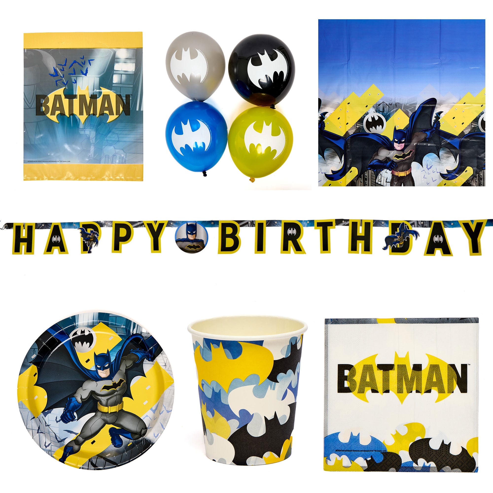 Batman Party Tableware & Decorations Bundle - 16 Guests