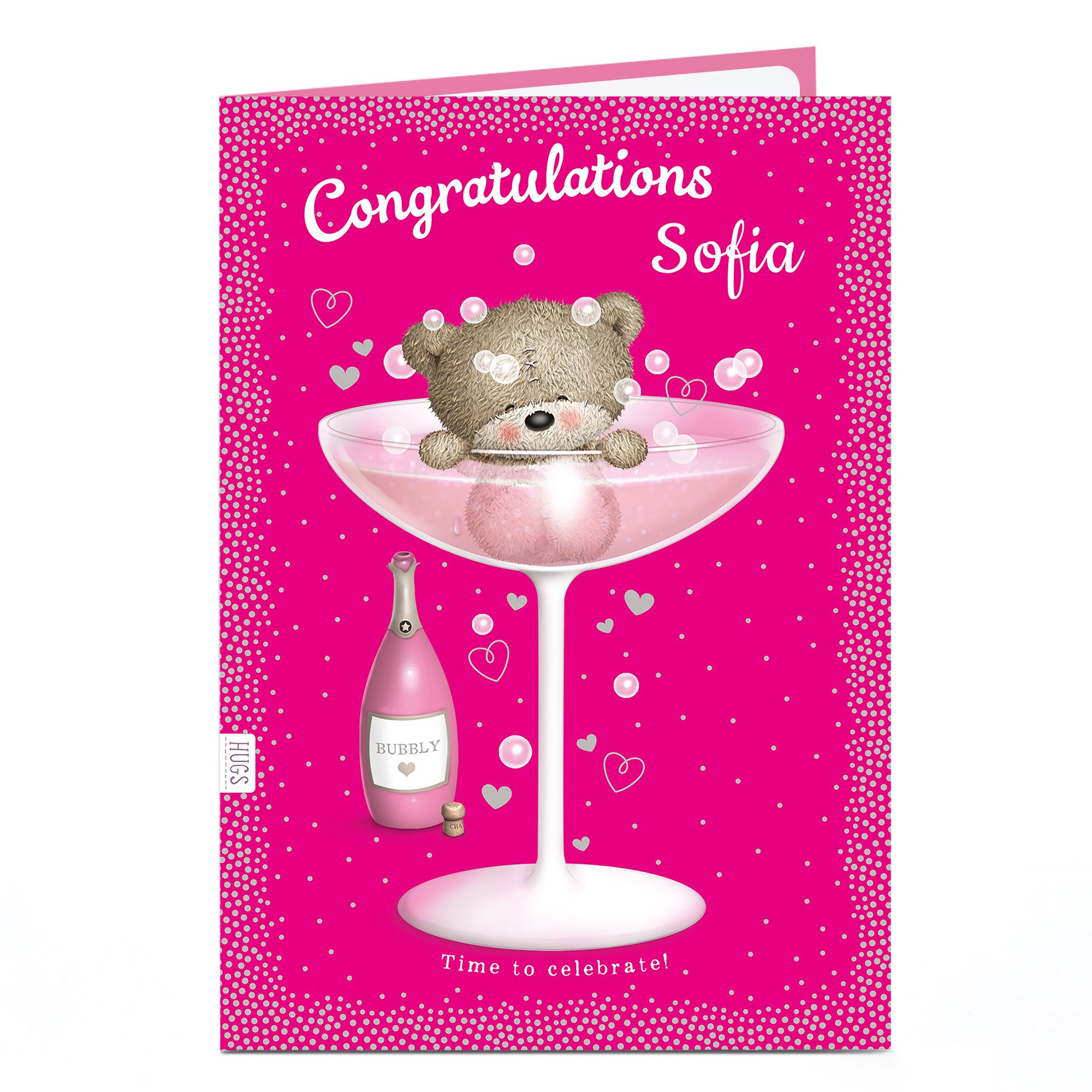 Personalised Hugs Congratulations Card - Bear In Cocktail Glass
