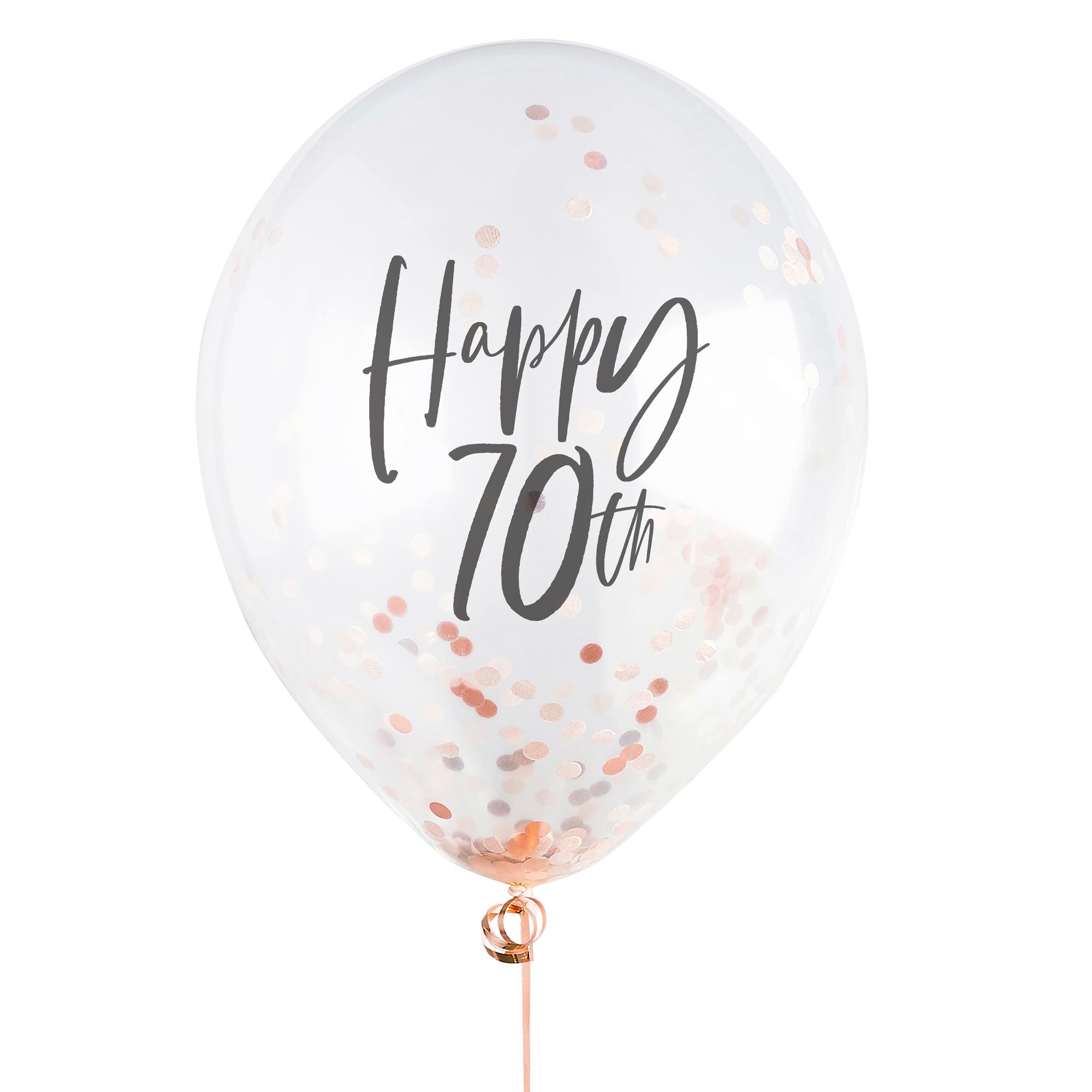 Rose Gold Metallic Happy Birthday Confetti Latex Balloons - Pack of 5 (Any Milestone)