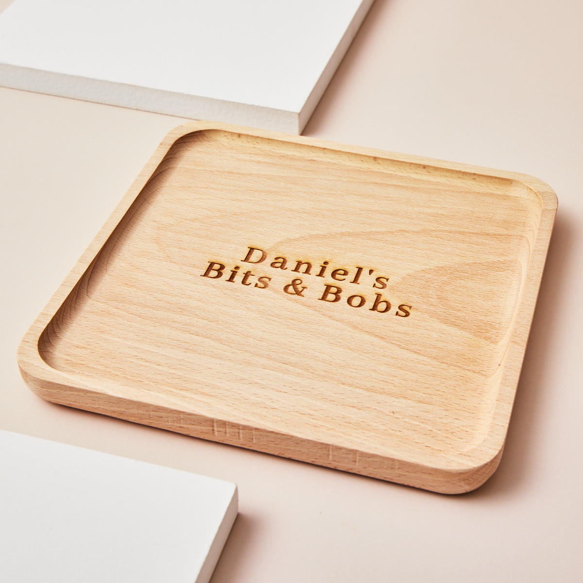 Personalised Wooden Engraved Shallow Square Tray - Name and Message