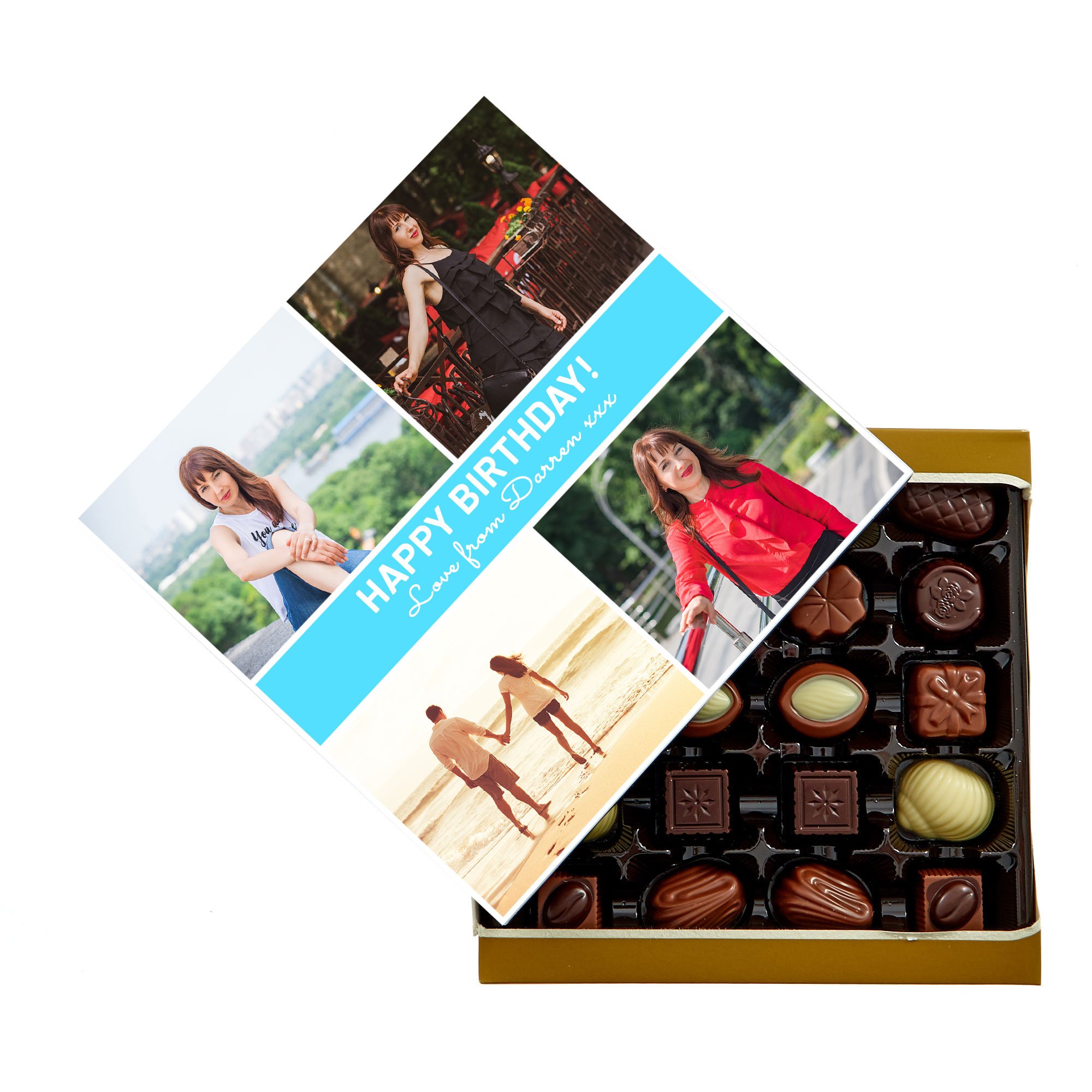 Photo Upload Belgian Chocolates - Blue, 4 Photos