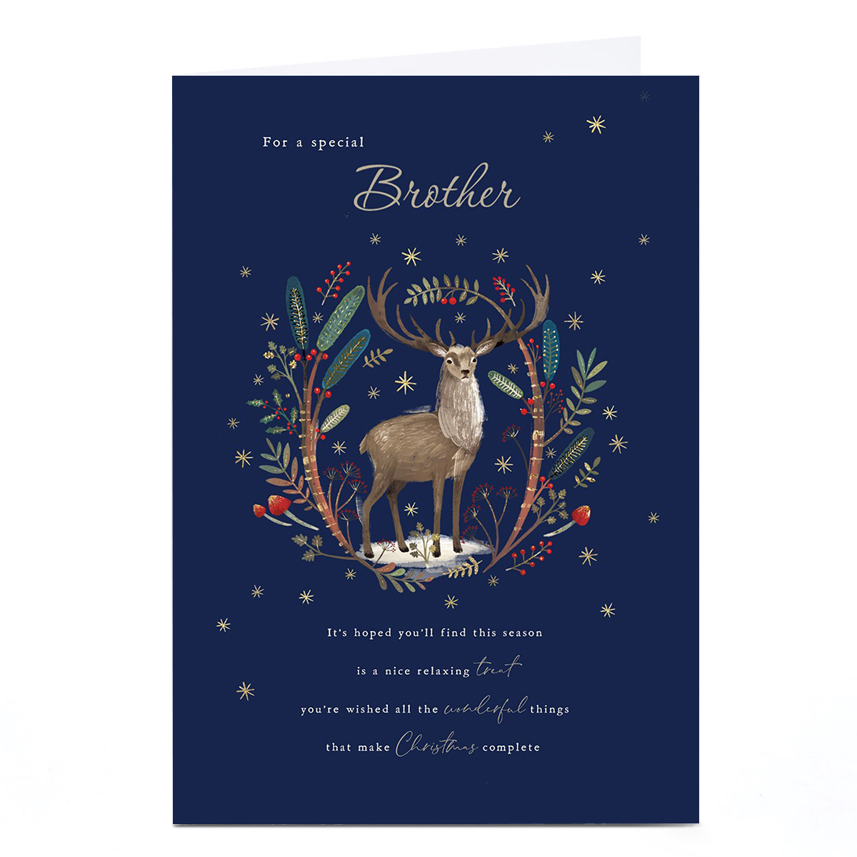Personalised Christmas Card - Stag in Forest, Brother