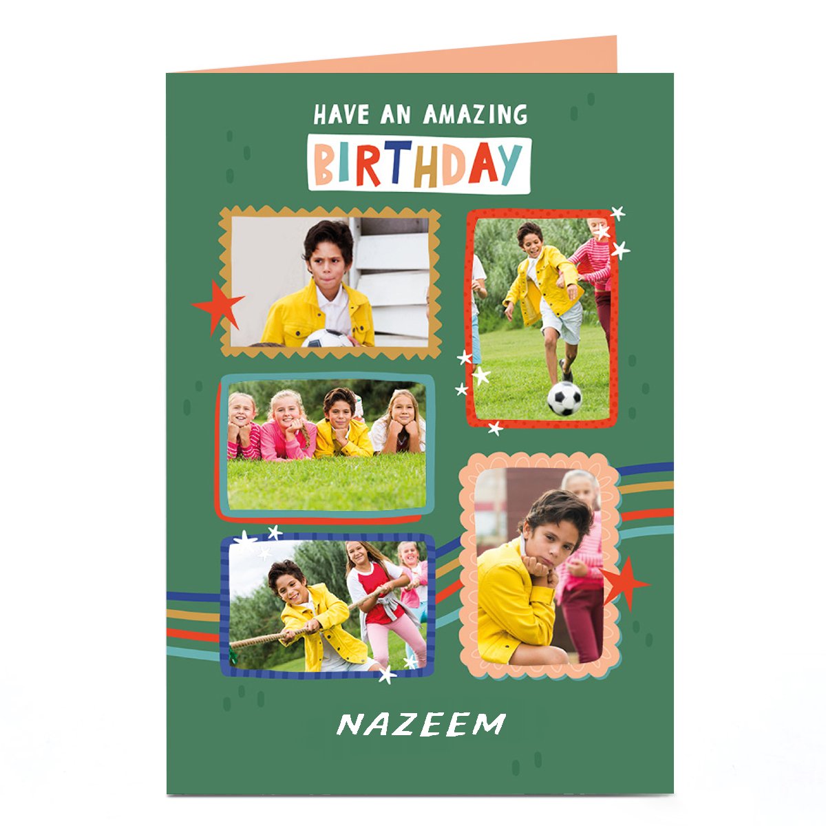 Photo Birthday Card - 5 Photos Green Frames