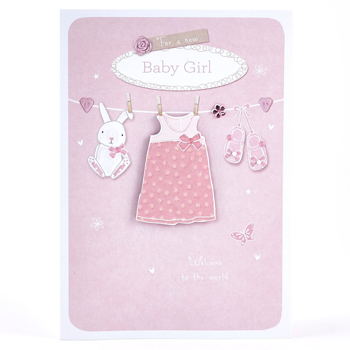 New Baby Girl Card - Clothes Line