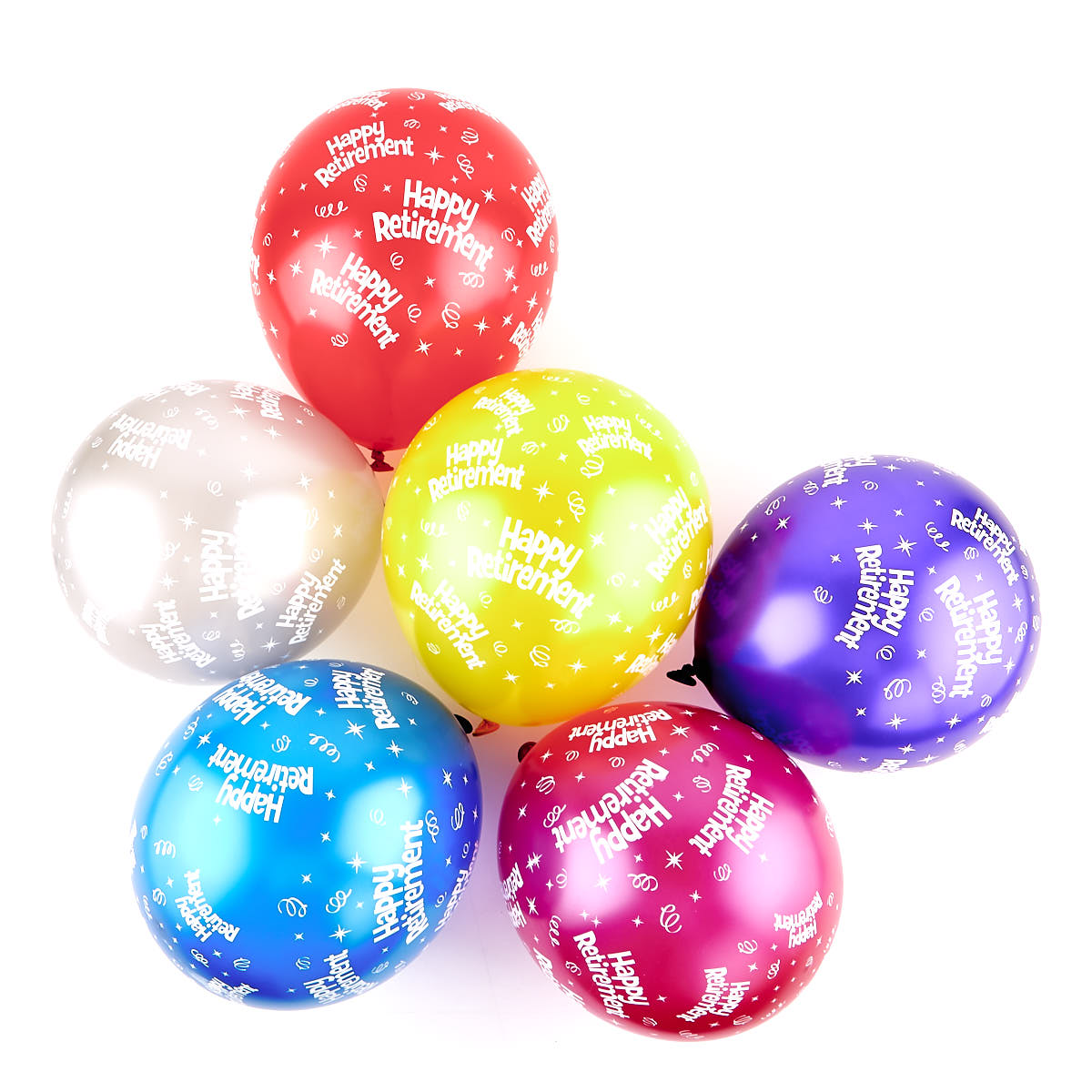 Multicoloured Happy Retirement Helium Latex Balloons - Pack Of 6