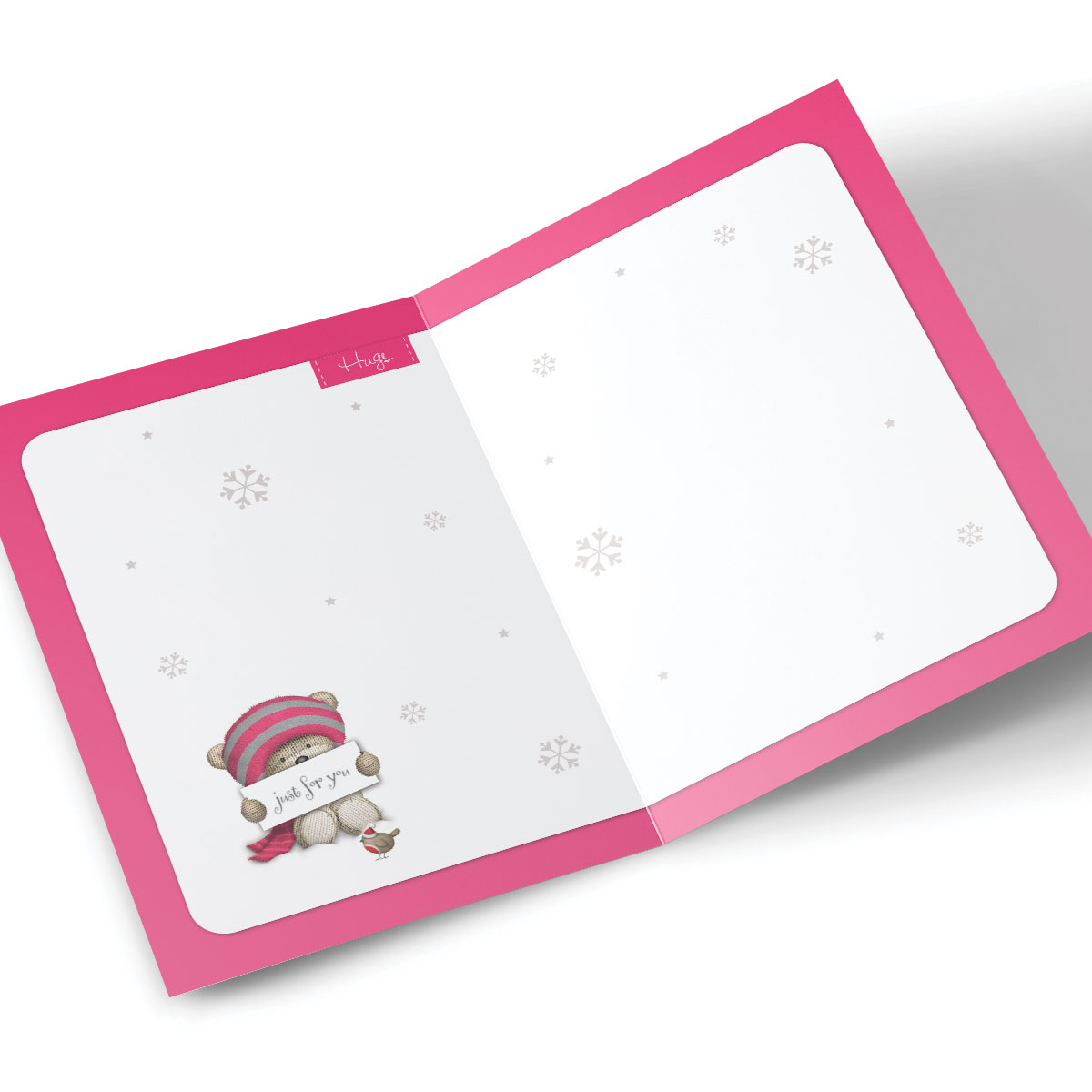 Personalised Hugs Bear Christmas Card - Pink Bear