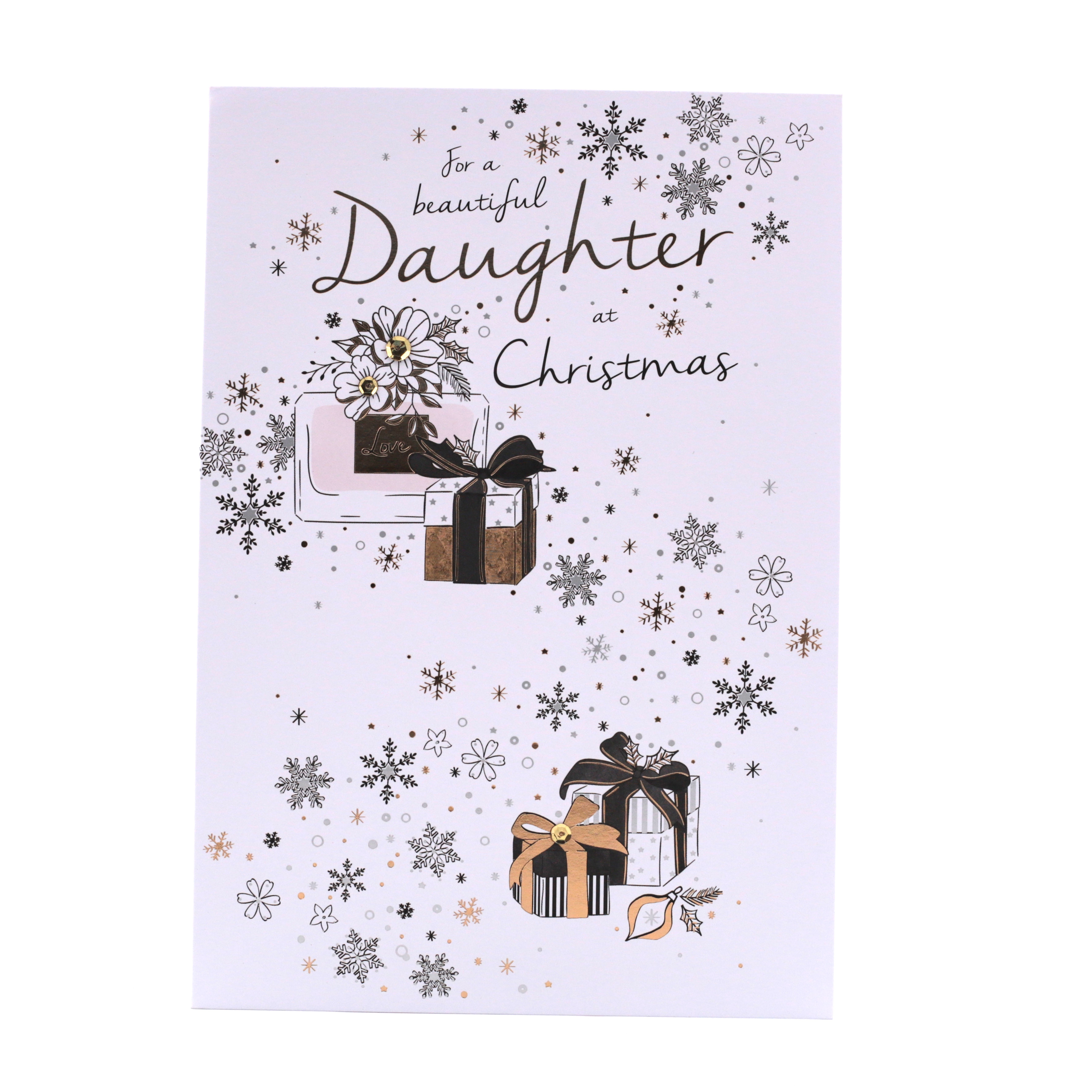 Christmas Card - Daughter, Gifts And Snowflakes