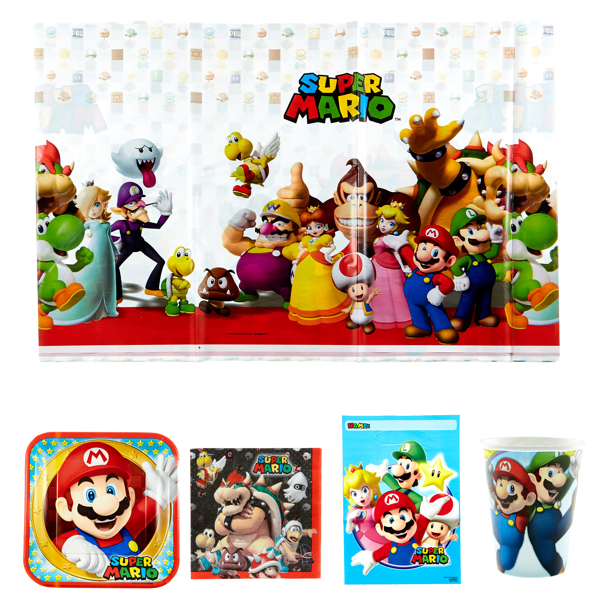 Super Mario Party Tableware & Decorations Bundle - 16 Guests