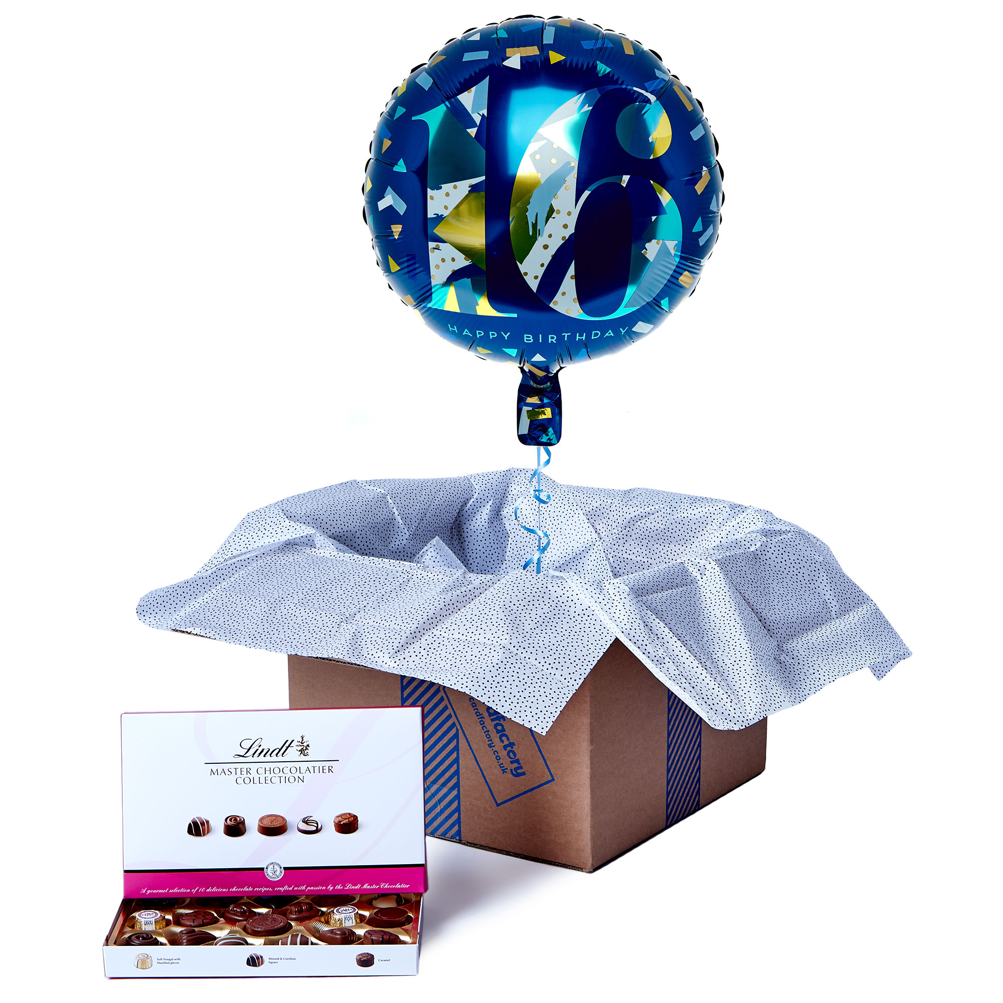 Blue & Gold 16th Birthday Balloon & Lindt Chocolate Box