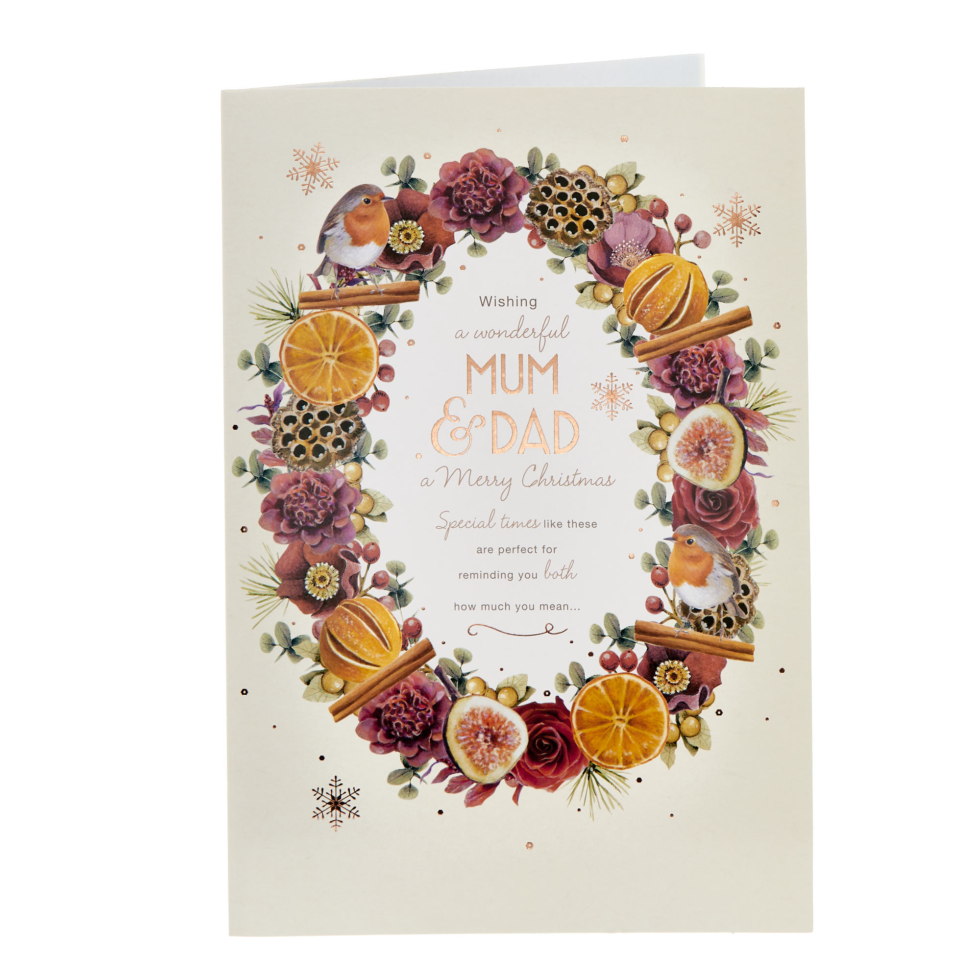 Mum & Dad Wreath & Robin Christmas Card