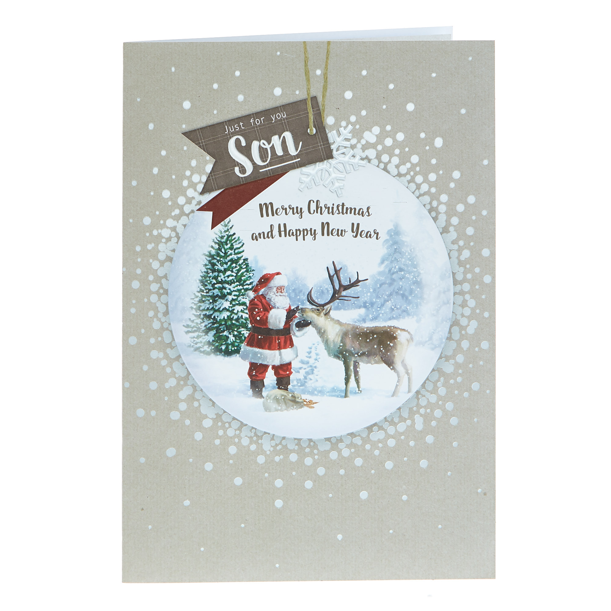 Christmas Card - Son, Santa And Reindeer Bauble