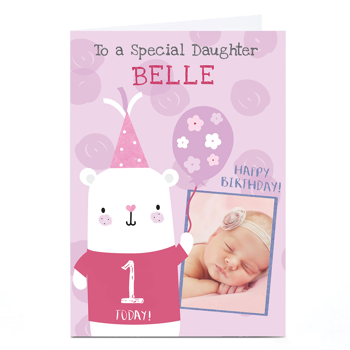 Photo Juniper & Rose Birthday Card - Cute Bear, Editable Age