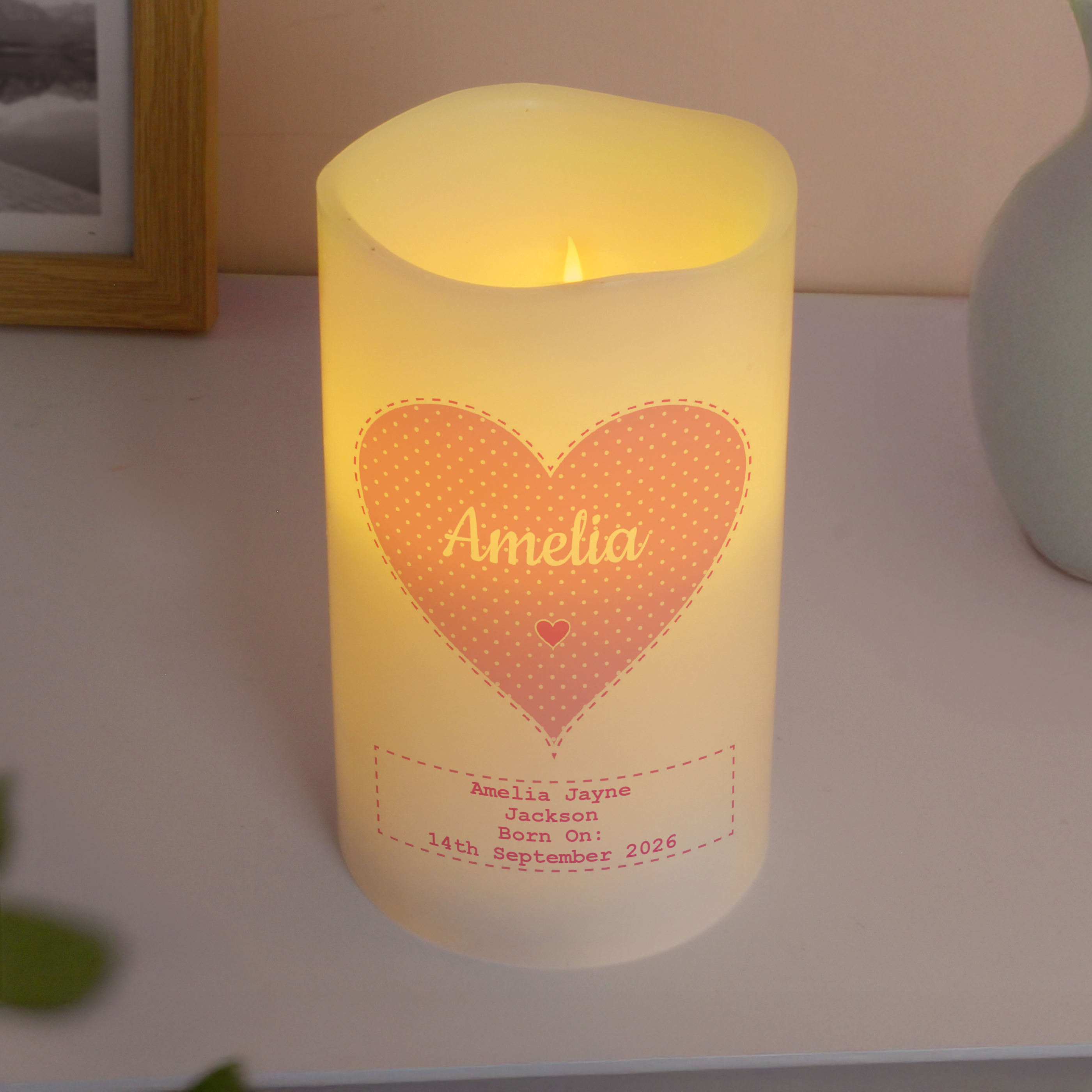 Personalised Stitch & Dot Baby Girl Night Light LED Candle