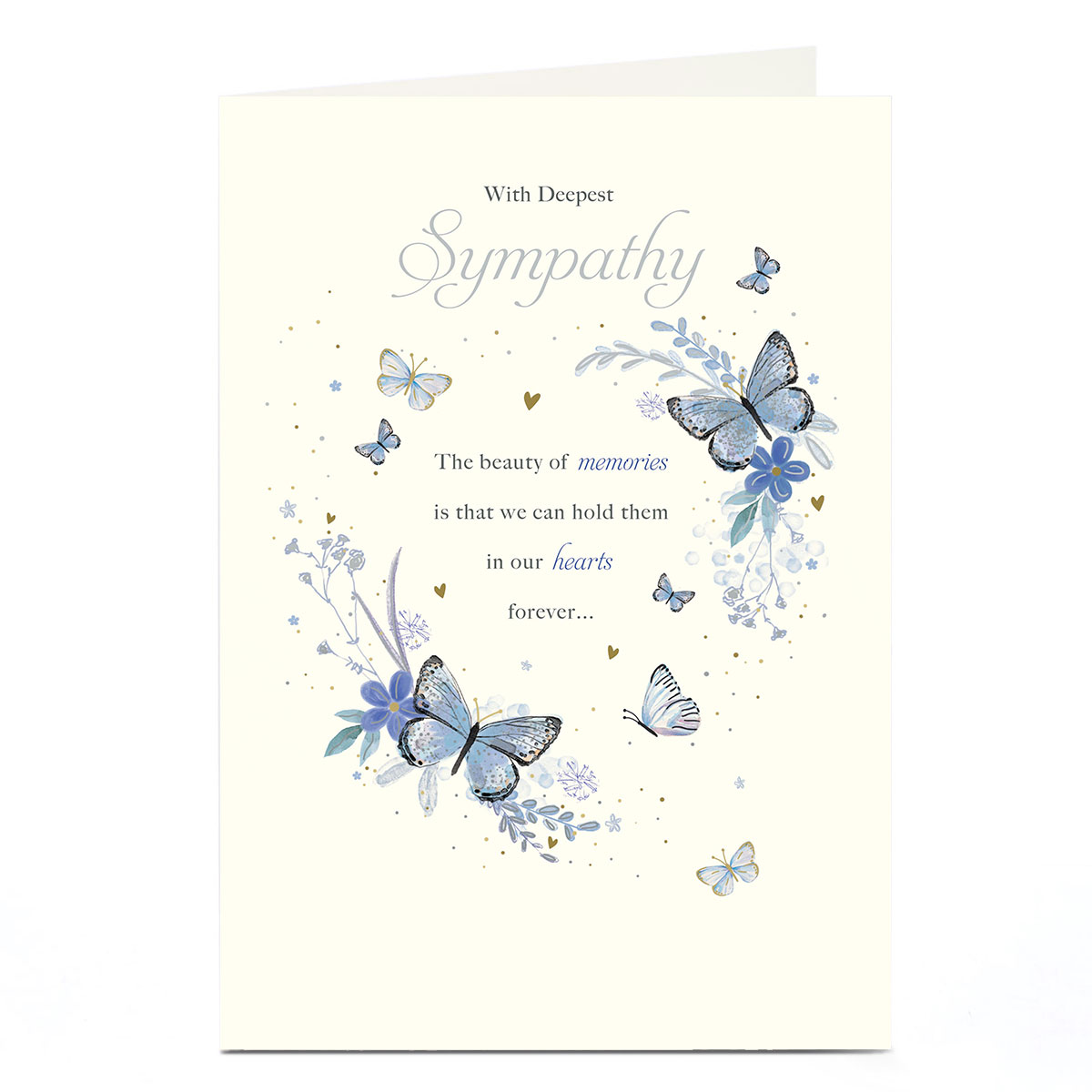 Personalised Sympathy Card - Blue Butterflies with words 