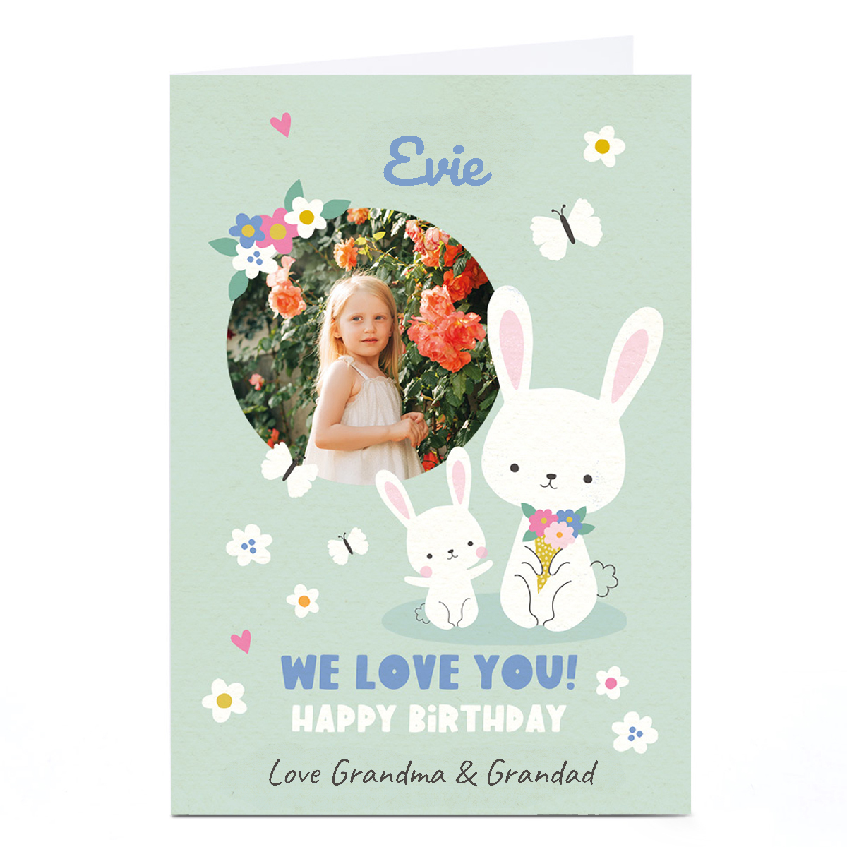Photo Lemon & Sugar Birthday Card - Bunnies and Butterflies