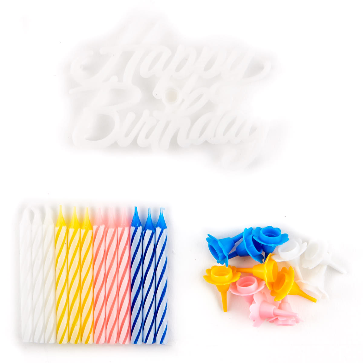 Candy Stripe Candles & Holders With Birthday Sign - Pack Of 12