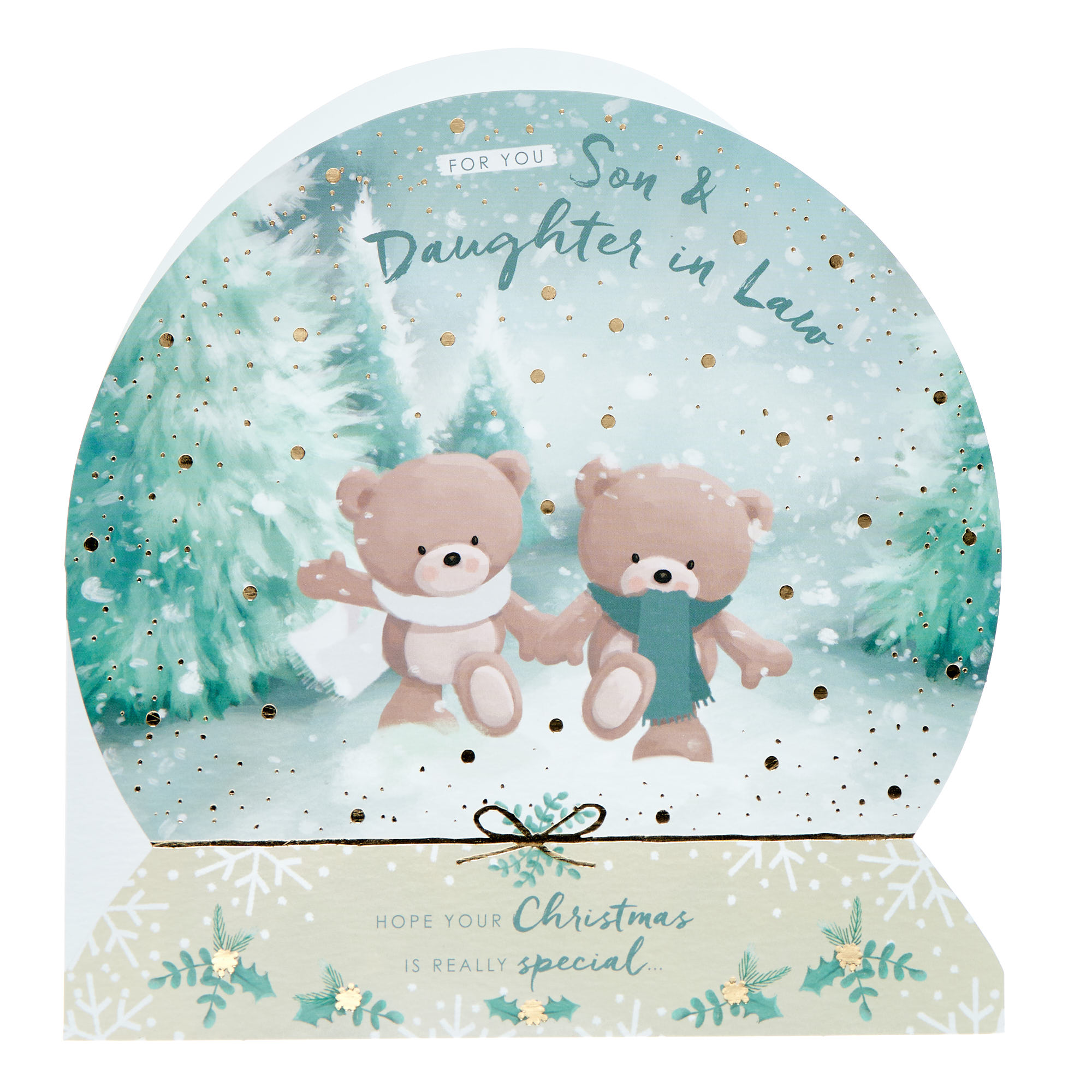 Son & Daughter In Law Hugs Snowglobe Christmas Card