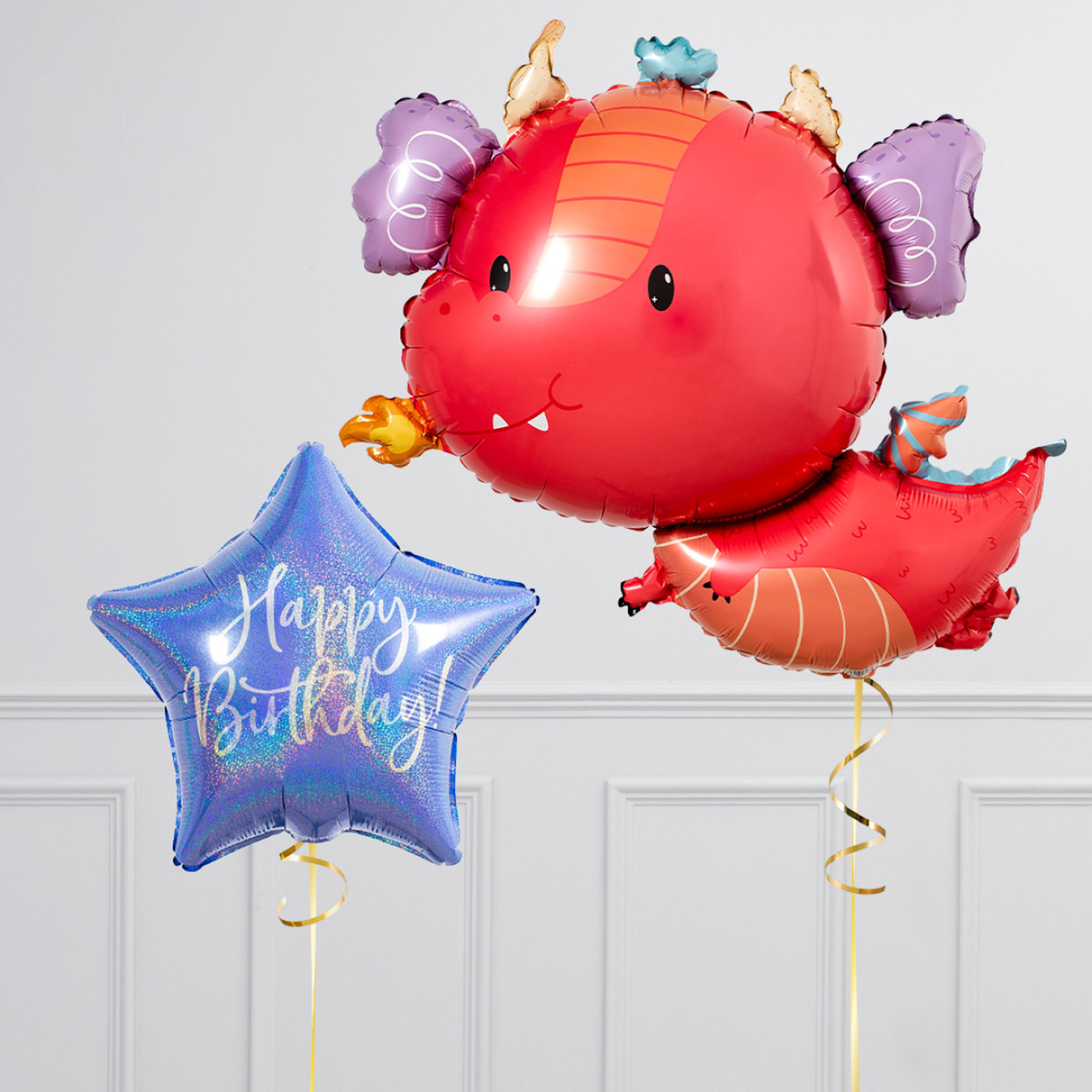 Flying Dragon Birthday Supershape & Foil Balloon Package - Delivered Inflated!