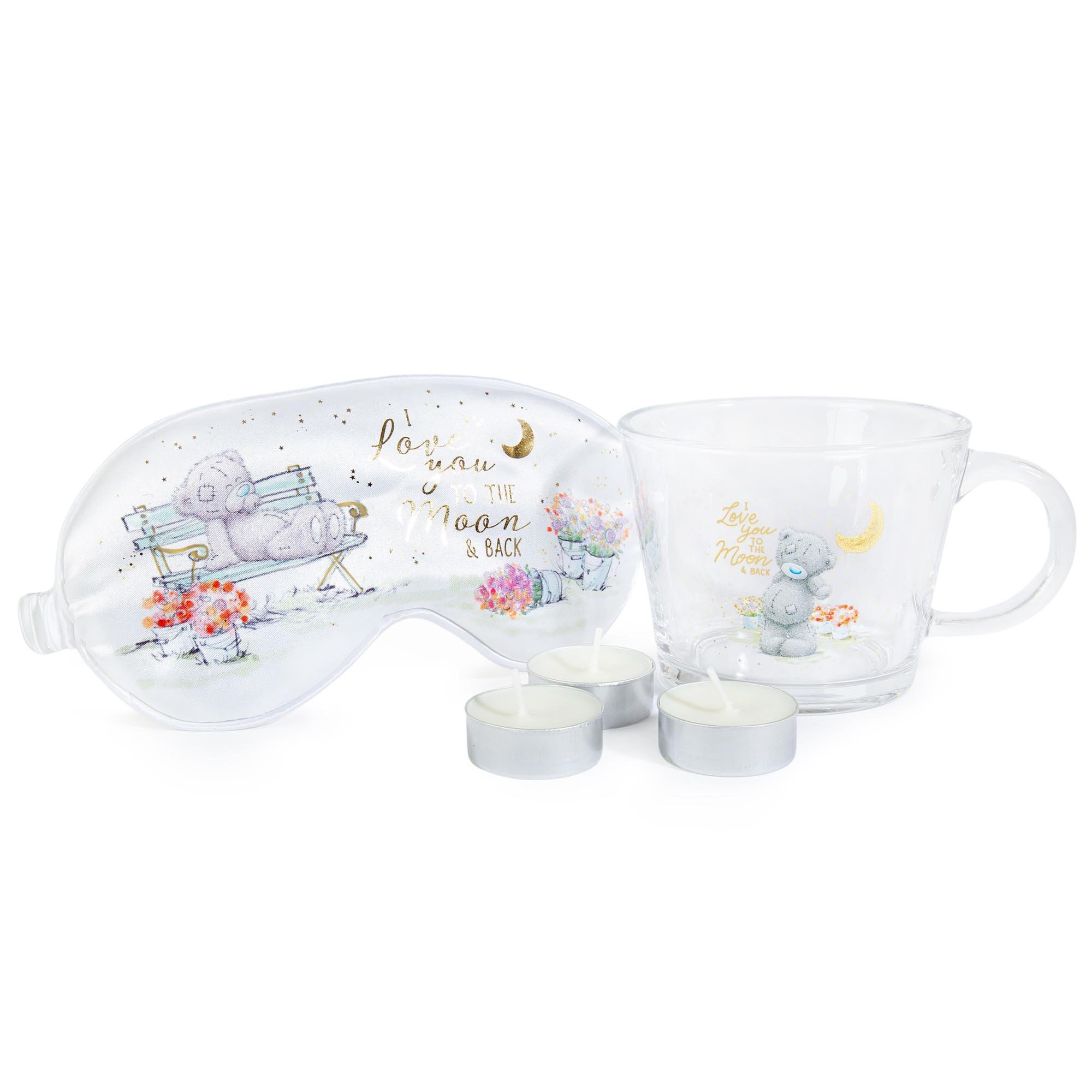 Tatty Teddy Eye Mask, Glass Mug & Tealights Set
