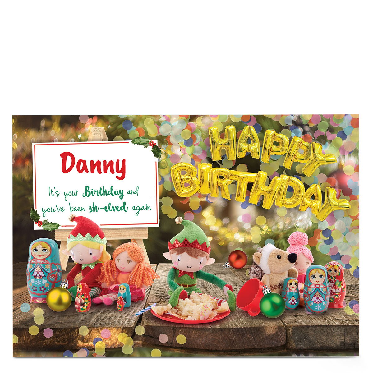 Personalised December Birthday Card - Sh-elved Again, Any Name