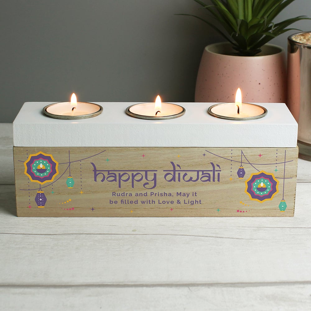 Personalised Diwali Triple Tealight Box