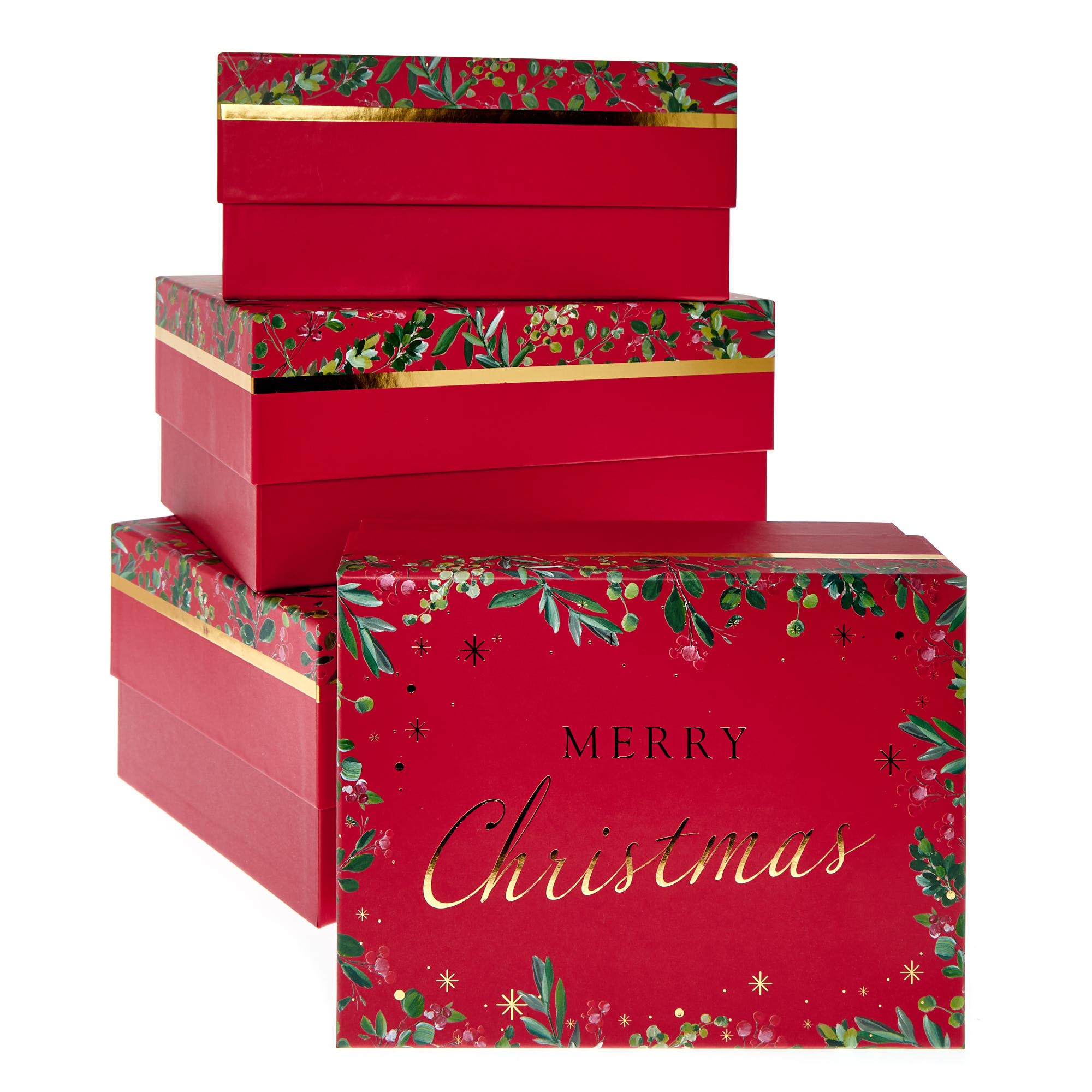 Merry Christmas Foliage Gift Boxes - Set of 3