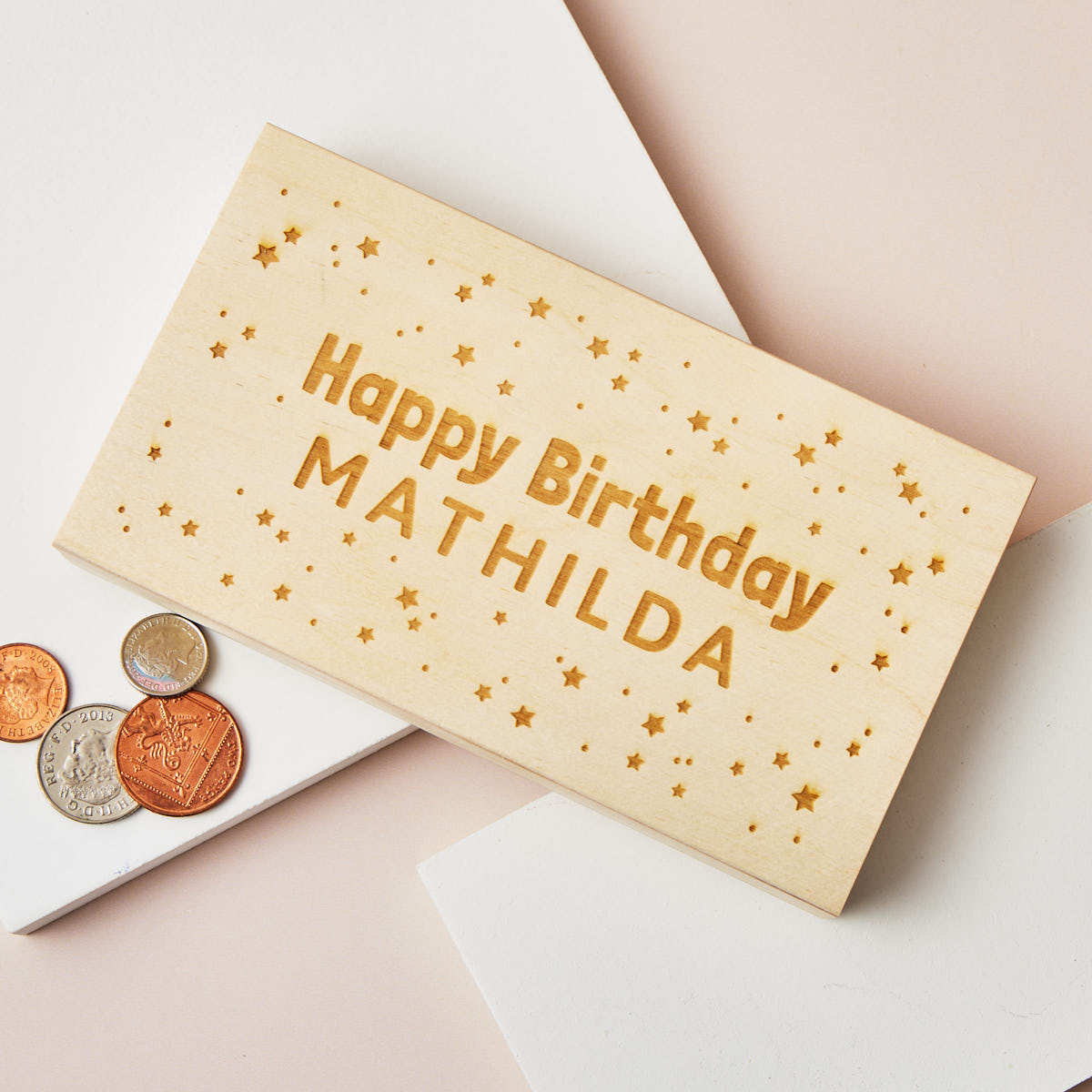 Personalised Wooden Happy Birthday Gift Holder