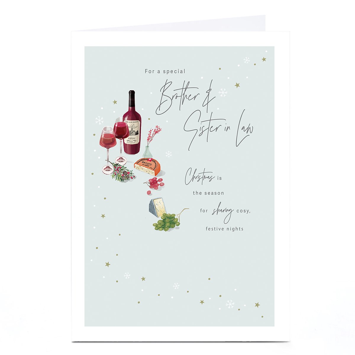 Personalised Christmas Card - Wine & Cheese, Brother & Sister-in-Law