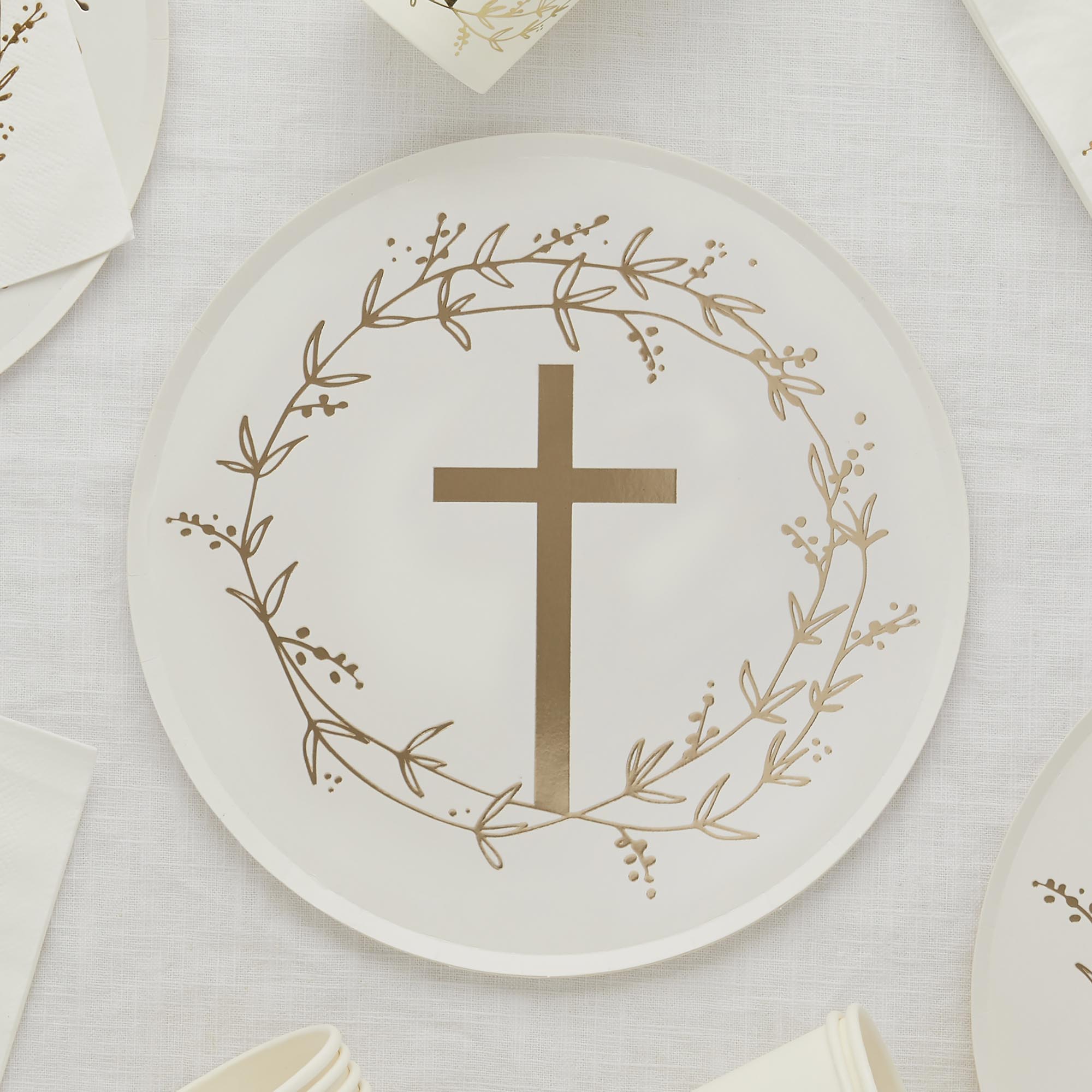 Gold Cross Paper Plates - Pack of 8