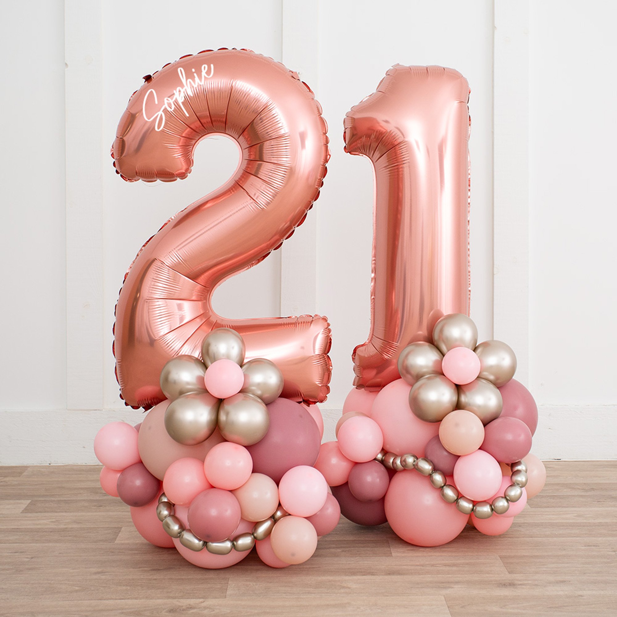 Personalised Inflated Pink & Gold Number Balloon Stack - Choose Your Age