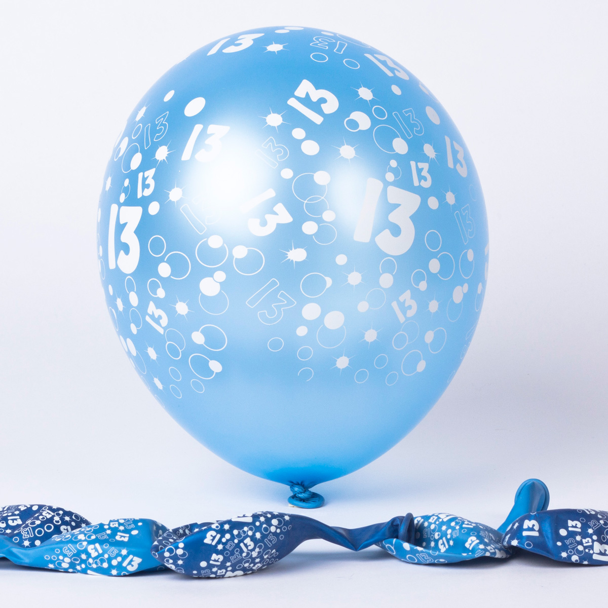 Metallic Blue Circles 13th Birthday Helium Latex Balloons - Pack Of 6 